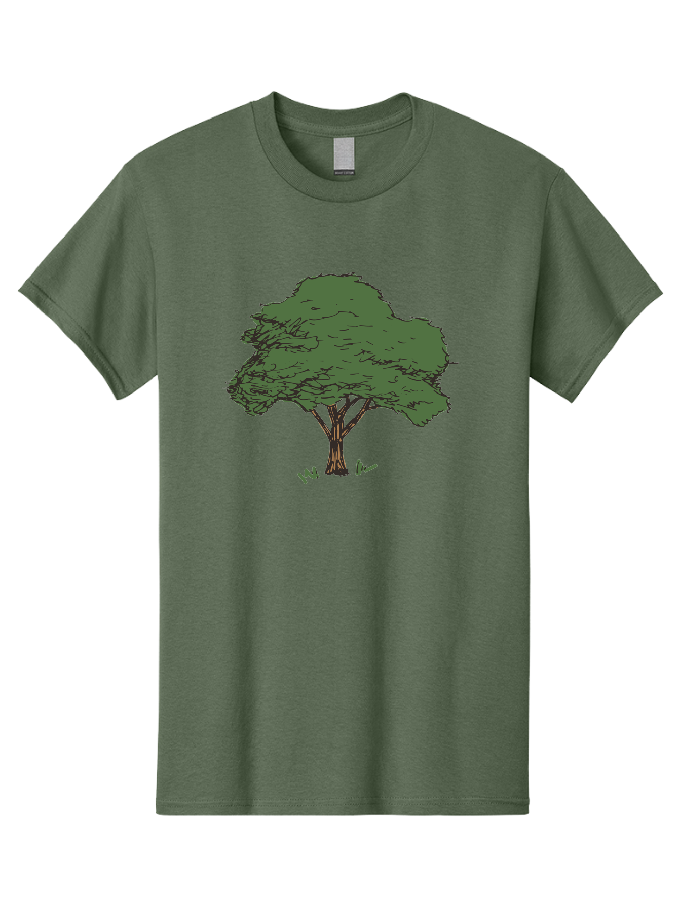 Tree-1 Men'S Graphic Tee, 100% Cotton, Comfortable Casual Summer Wear, Machine Washable, Simple Tree Illustration, Minimalist Design, Dark Green Foliage, Brown Trunk, Simple Branches, Whimsical Art, Digital Drawing, Abstract Tree, Aab147 15