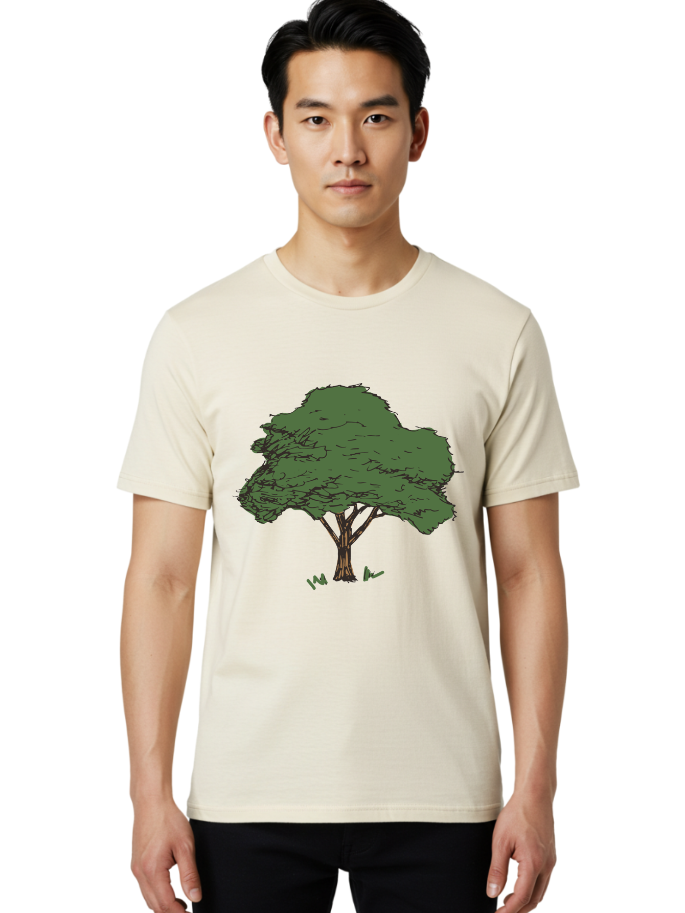 Tree-1 Men'S Graphic Tee, 100% Cotton, Comfortable Casual Summer Wear, Machine Washable, Simple Tree Illustration, Minimalist Design, Dark Green Foliage, Brown Trunk, Simple Branches, Whimsical Art, Digital Drawing, Abstract Tree, Aab147 18