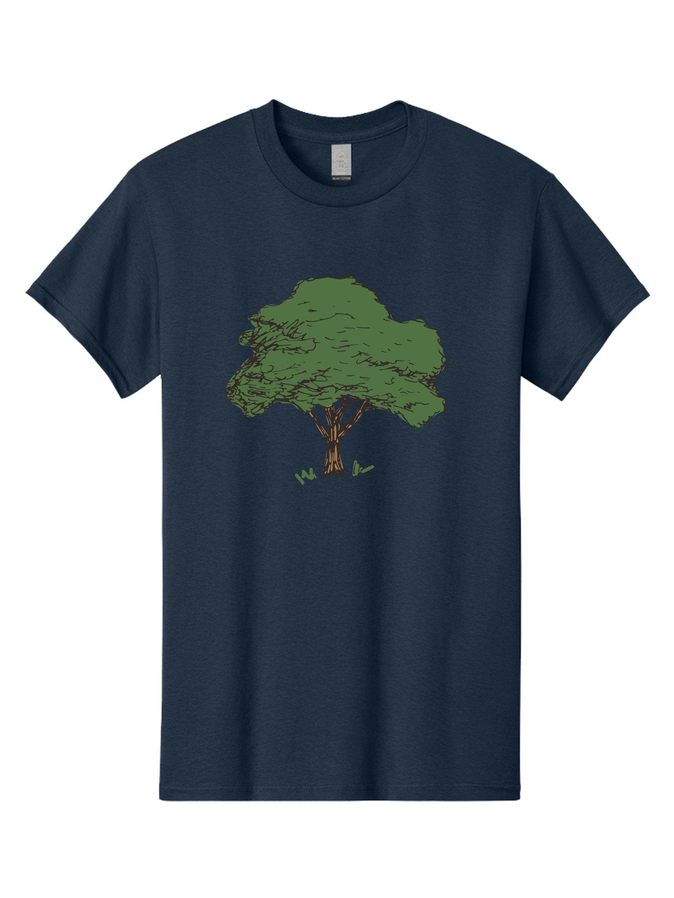 Tree-1 Men'S Graphic Tee, 100% Cotton, Comfortable Casual Summer Wear, Machine Washable, Simple Tree Illustration, Minimalist Design, Dark Green Foliage, Brown Trunk, Simple Branches, Whimsical Art, Digital Drawing, Abstract Tree, Aab147 6