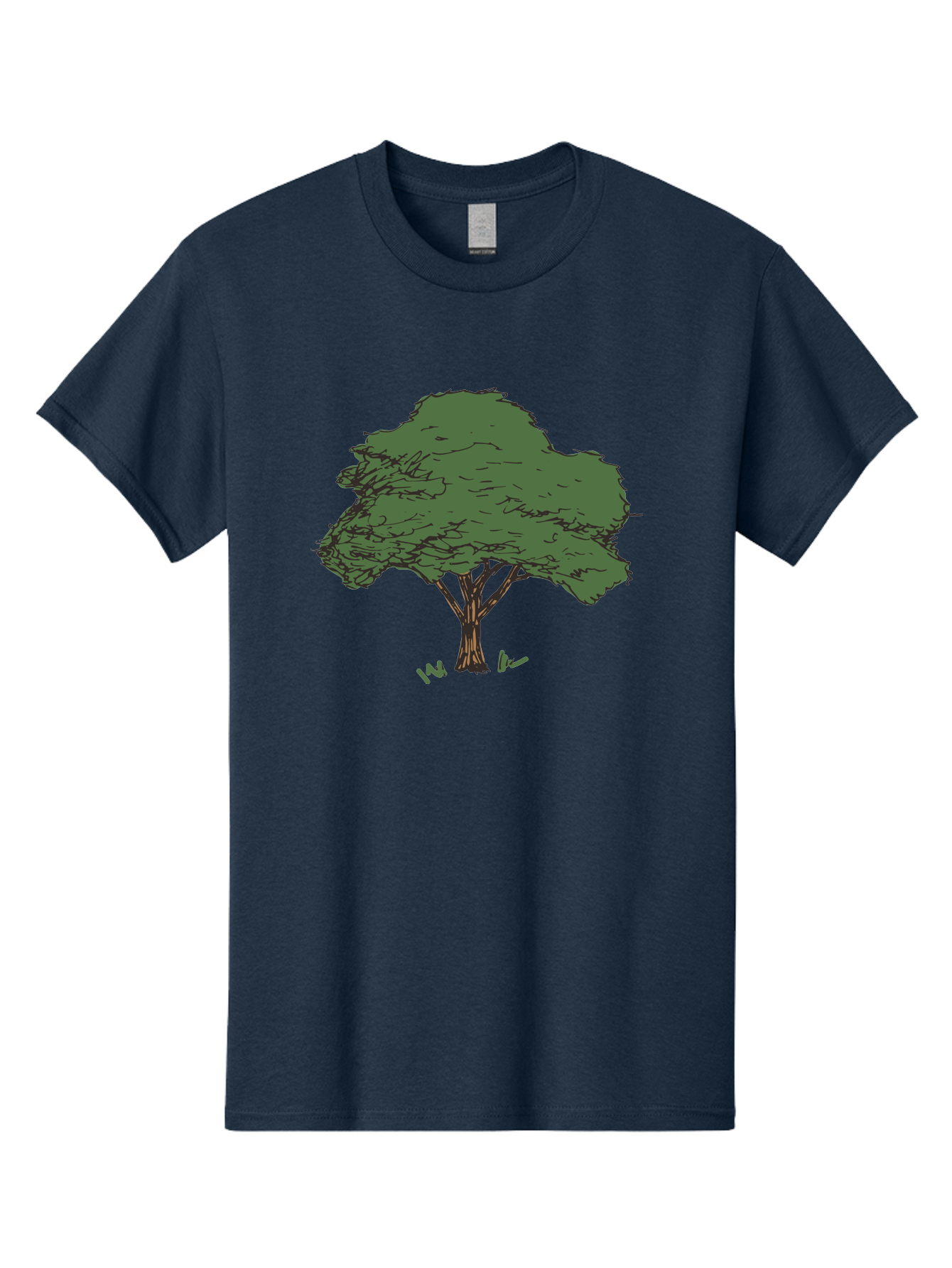 Tree-1 Men'S Graphic Tee, 100% Cotton, Comfortable Casual Summer Wear, Machine Washable, Simple Tree Illustration, Minimalist Design, Dark Green Foliage, Brown Trunk, Simple Branches, Whimsical Art, Digital Drawing, Abstract Tree, Aab147 19