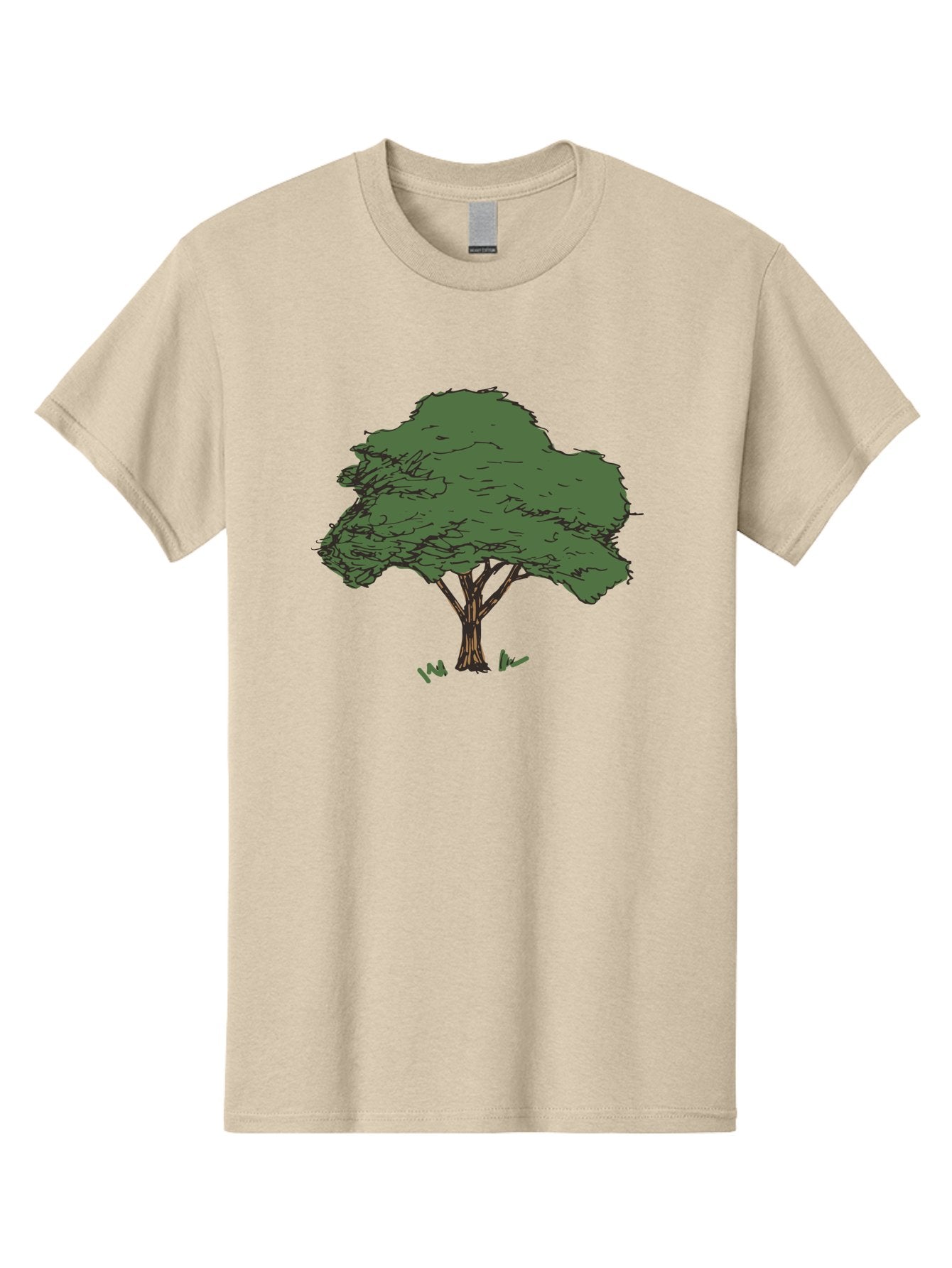 Tree-1 Men'S Graphic Tee, 100% Cotton, Comfortable Casual Summer Wear, Machine Washable, Simple Tree Illustration, Minimalist Design, Dark Green Foliage, Brown Trunk, Simple Branches, Whimsical Art, Digital Drawing, Abstract Tree, Aab147 4