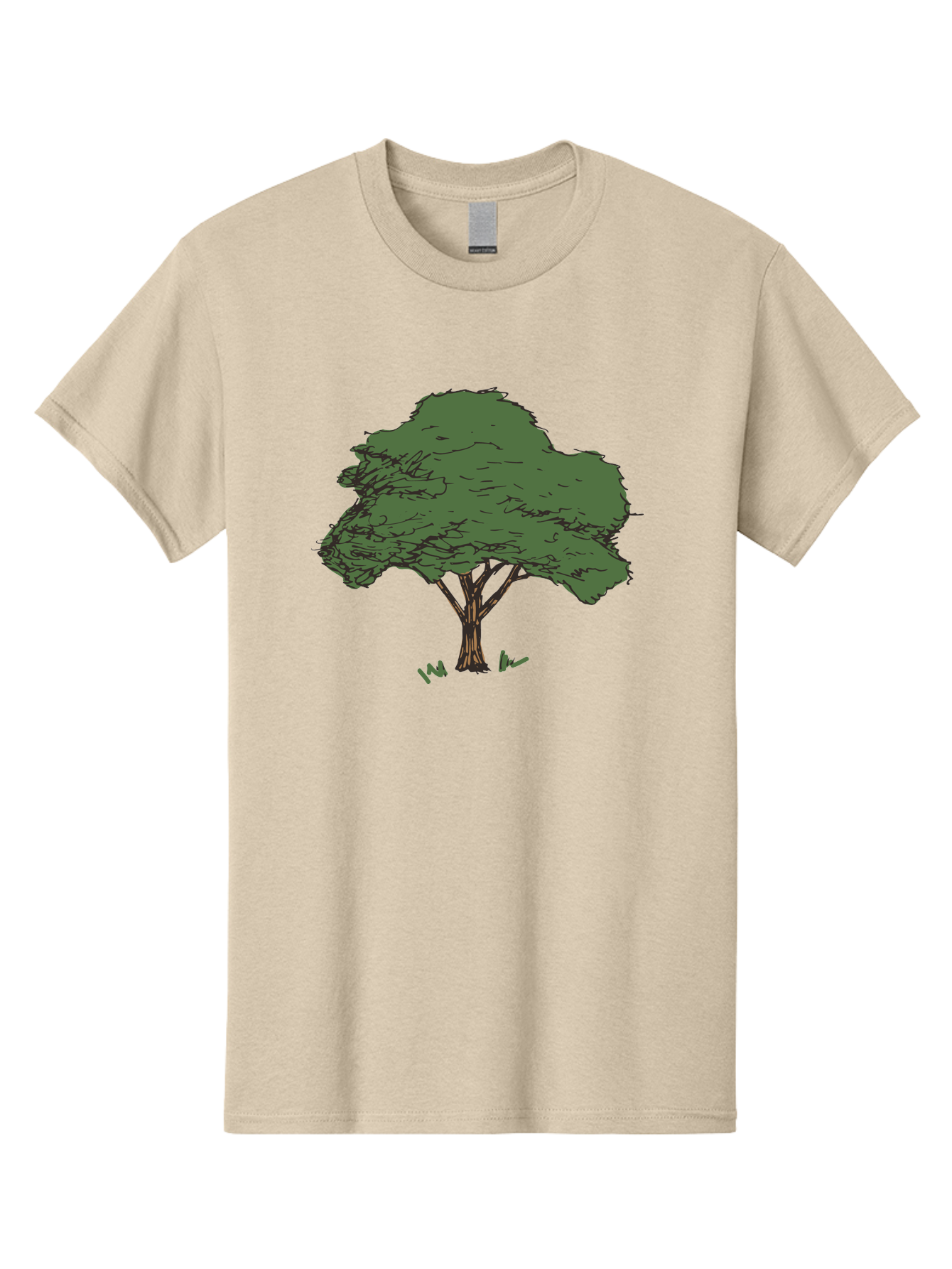 Tree-1 Men'S Graphic Tee, 100% Cotton, Comfortable Casual Summer Wear, Machine Washable, Simple Tree Illustration, Minimalist Design, Dark Green Foliage, Brown Trunk, Simple Branches, Whimsical Art, Digital Drawing, Abstract Tree, Aab147 27