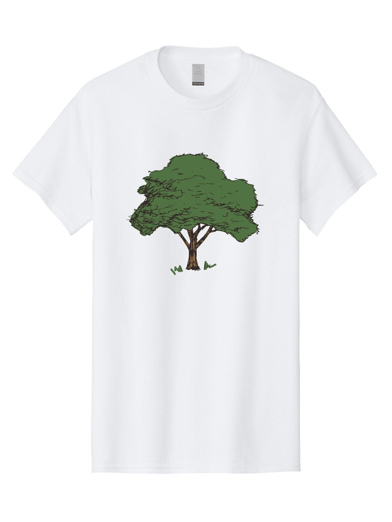 Tree-1 Men'S Graphic Tee, 100% Cotton, Comfortable Casual Summer Wear, Machine Washable, Simple Tree Illustration, Minimalist Design, Dark Green Foliage, Brown Trunk, Simple Branches, Whimsical Art, Digital Drawing, Abstract Tree, Aab147 5