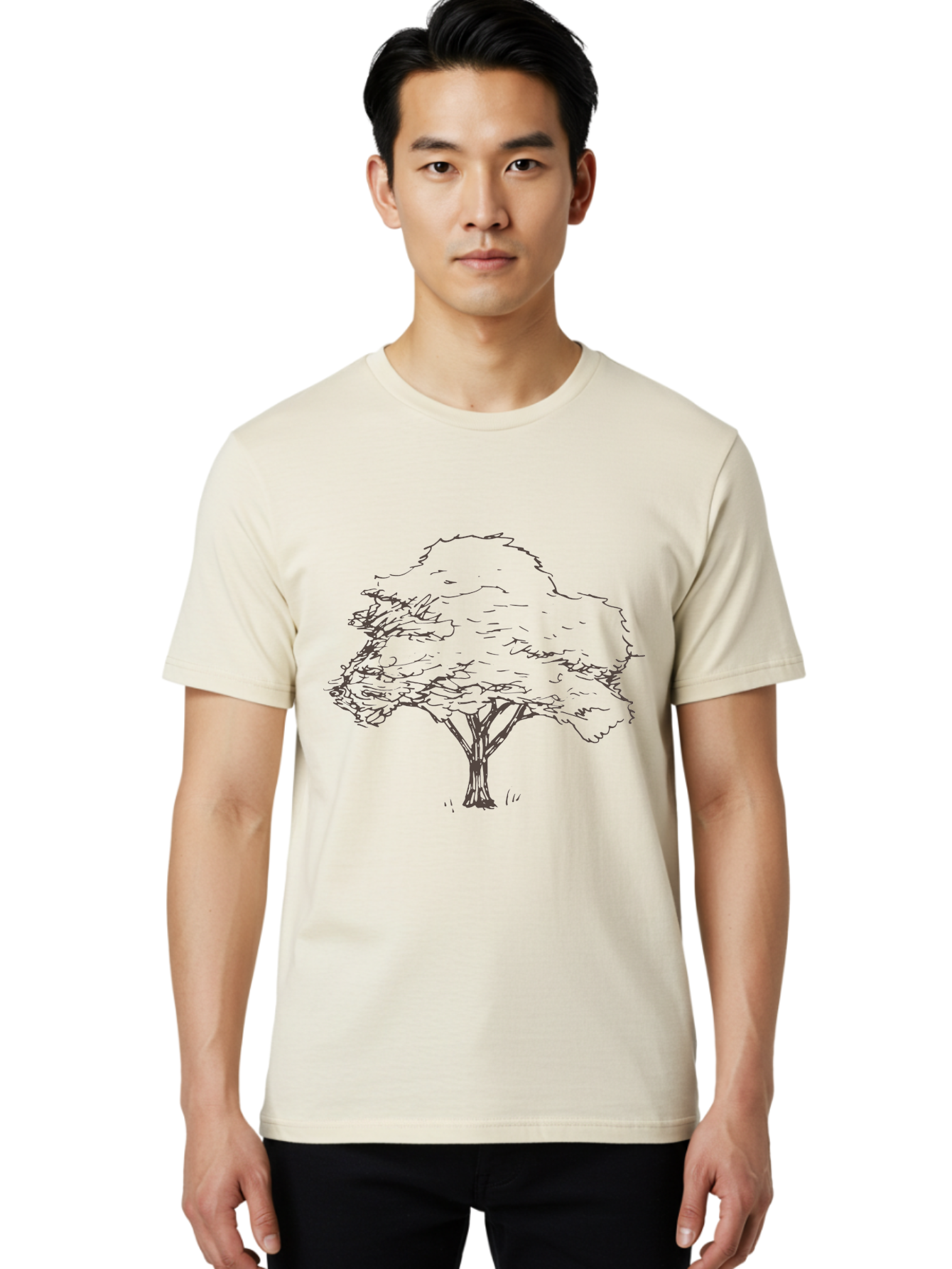 Tree Men'S Graphic Tee, 100% Cotton, Comfortable Casual Summer Wear, Machine Washable, Simple Tree Illustration, Minimalist Art, Dark Purple Lines, Nature-Inspired Design, Hand-Drawn Tree, Abstract Foliage, Modern Graphic Aab149 18