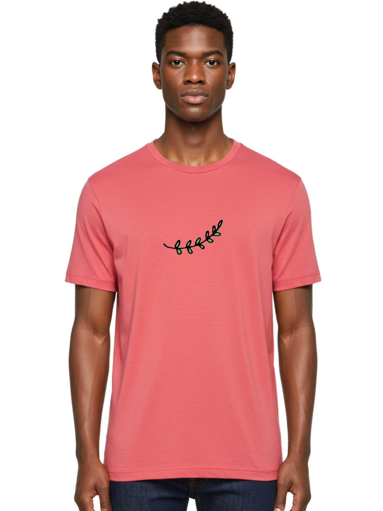 Vine-Branch Men'S Graphic Tee, 100% Cotton, Comfortable Casual Summer Wear, Machine Washable, Hand-Drawn Vine, Black Outline, Leaves, Simple Design, Minimalist Art, Elegant Decor, Nature-Inspired, Whimsical Illustration Aab155 6