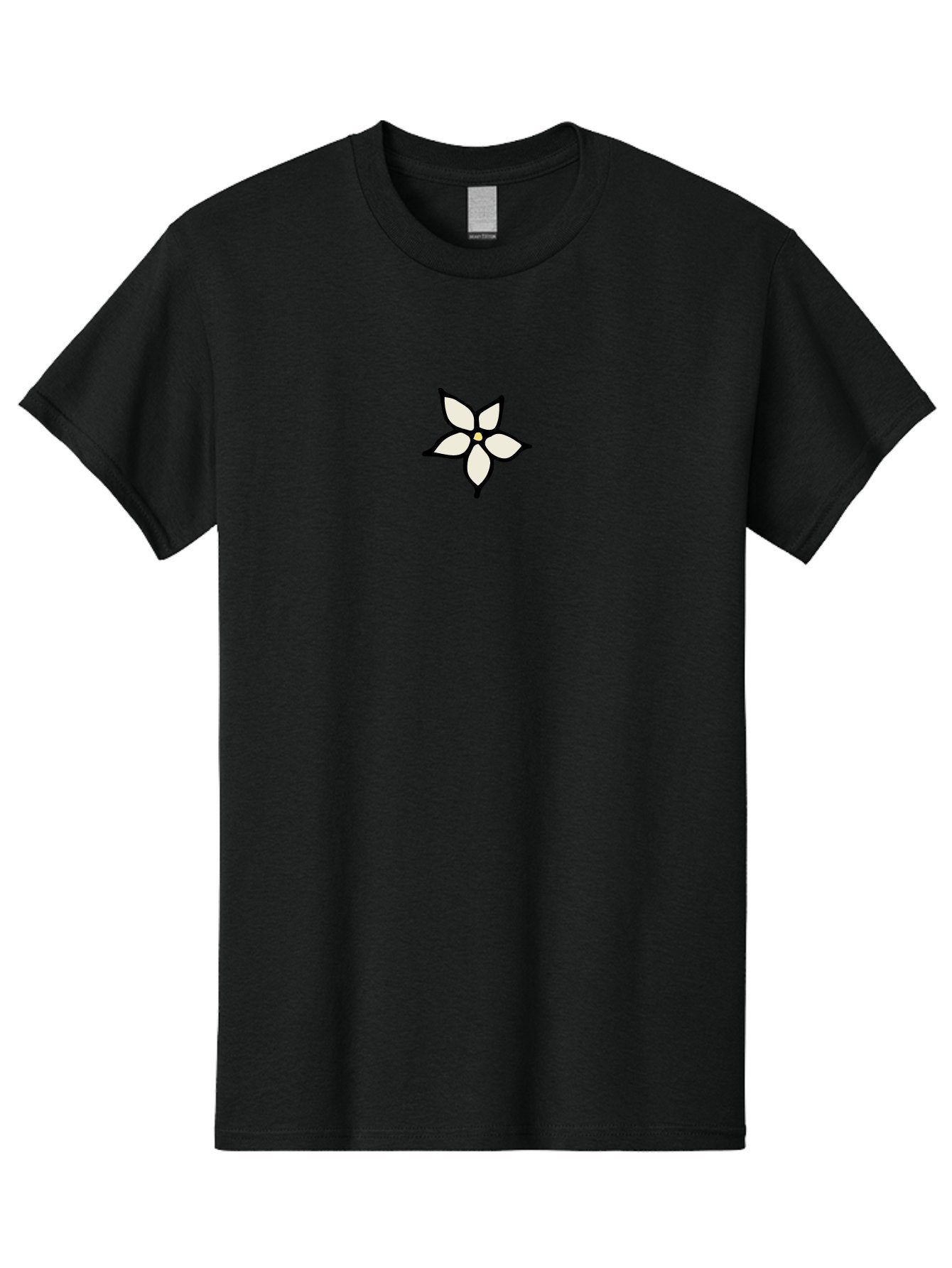 White-Flower-1 Men'S Graphic Tee, 100% Cotton, Comfortable Casual Summer Wear, Machine Washable, Simple Flower Illustration, Minimalist Design, White Petals, Black Outline, Yellow Center, Delicate Charm, Elegant Simplicity, Floral Motif, Aab160 7