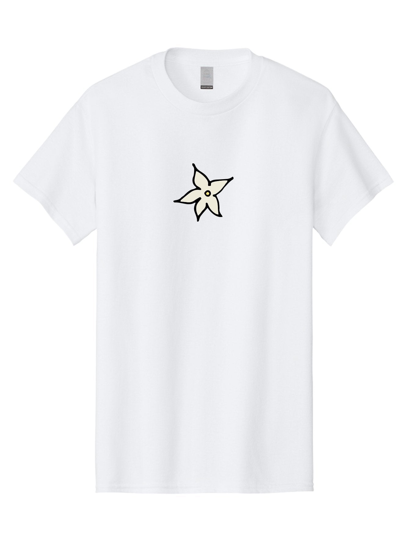 White-Flower-2 Men'S Graphic Tee, 100% Cotton, Comfortable Casual Summer Wear, Machine Washable, White Flower, Simple Design, Minimalist Art, Five Petals, Black Outline, Yellow Center, Delicate Illustration, Floral Motif Aab161 15