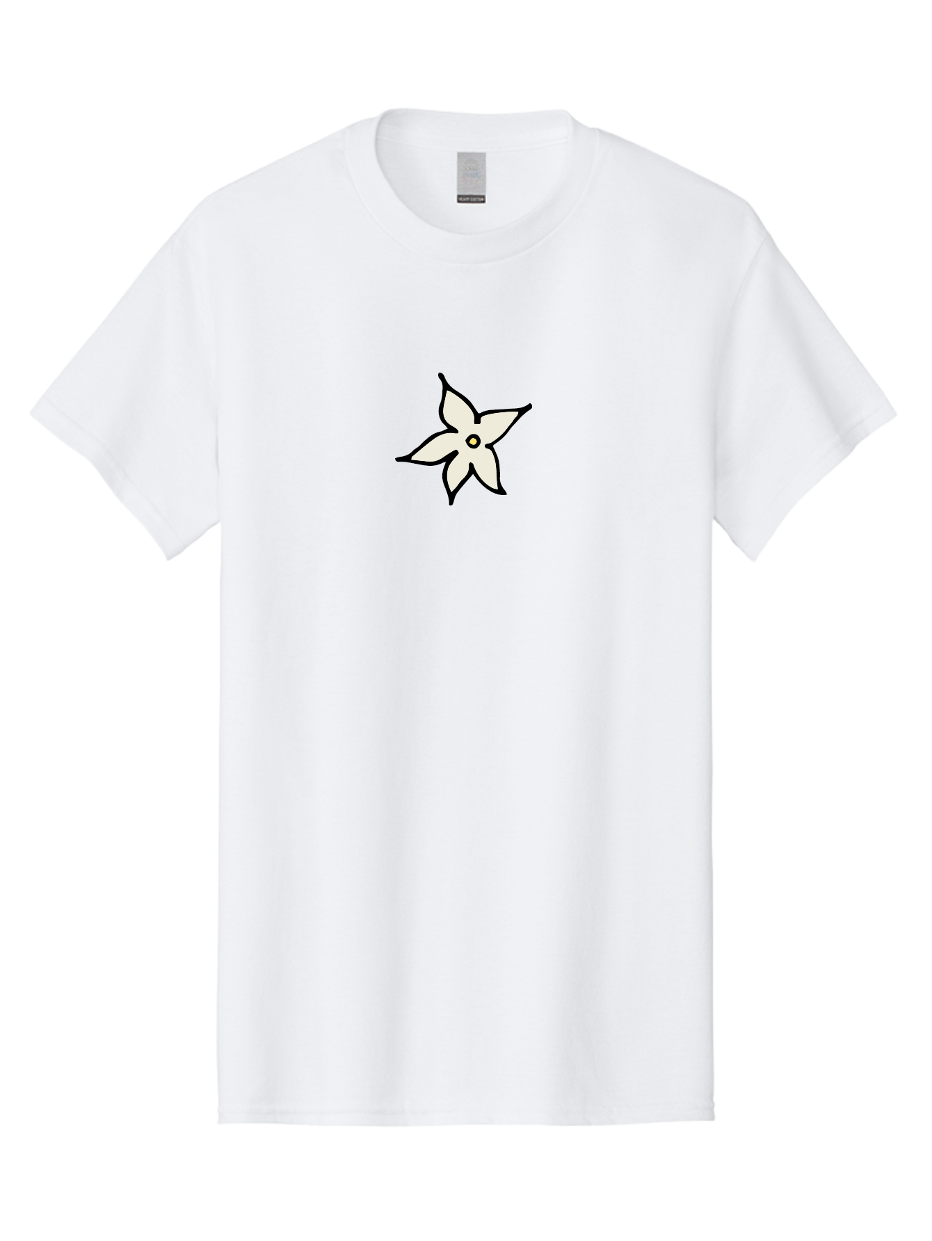 White-Flower-2 Men'S Graphic Tee, 100% Cotton, Comfortable Casual Summer Wear, Machine Washable, White Flower, Simple Design, Minimalist Art, Five Petals, Black Outline, Yellow Center, Delicate Illustration, Floral Motif Aab161