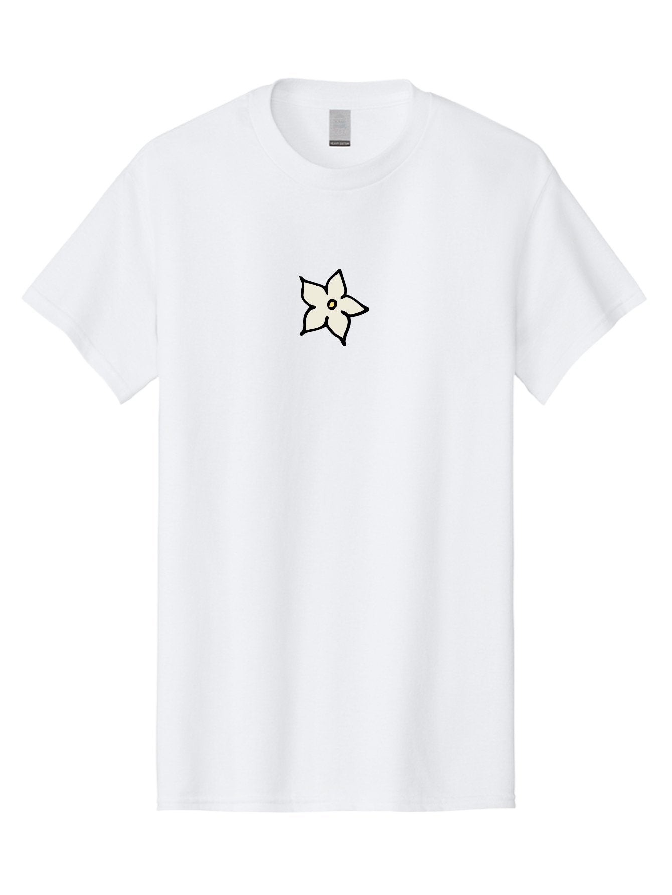 White-Flower Men'S Graphic Tee, 100% Cotton, Comfortable Casual Summer Wear, Machine Washable, Simple White Flower, Minimalist Design, Five-Petaled Flower, Black Outline, Centered Composition, Floral Icon, Cartoon-Style Flower, Simple Graphics Aab162 7