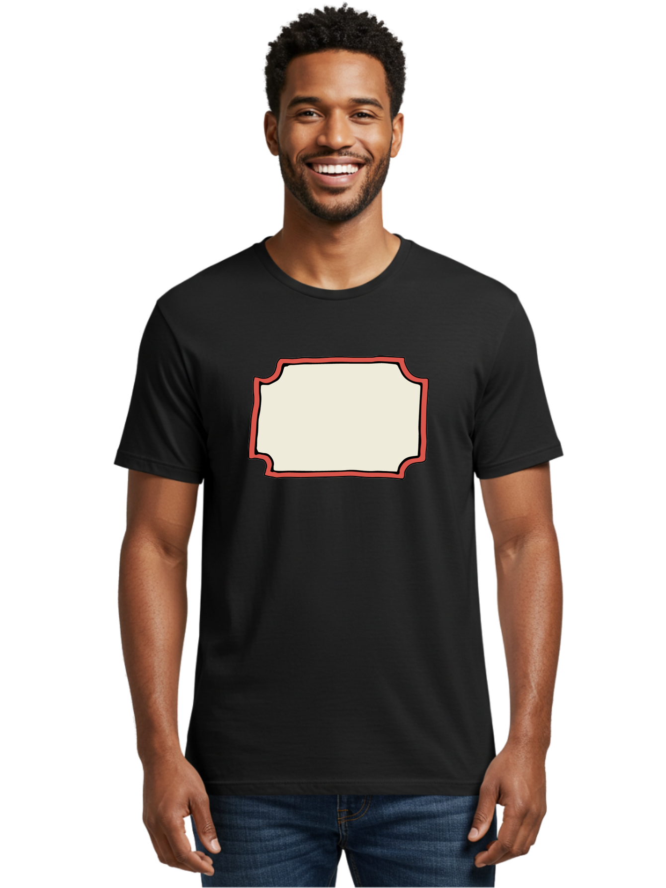 White-Label Men'S Graphic Tee, 100% Cotton, Comfortable Casual Summer Wear, Machine Washable, Blank Sign, Empty Sign, Red Border, White Background, Simple Design, Graphic Element, Customizable Template, Placeholder Text, Signage Mockup Aab163 22