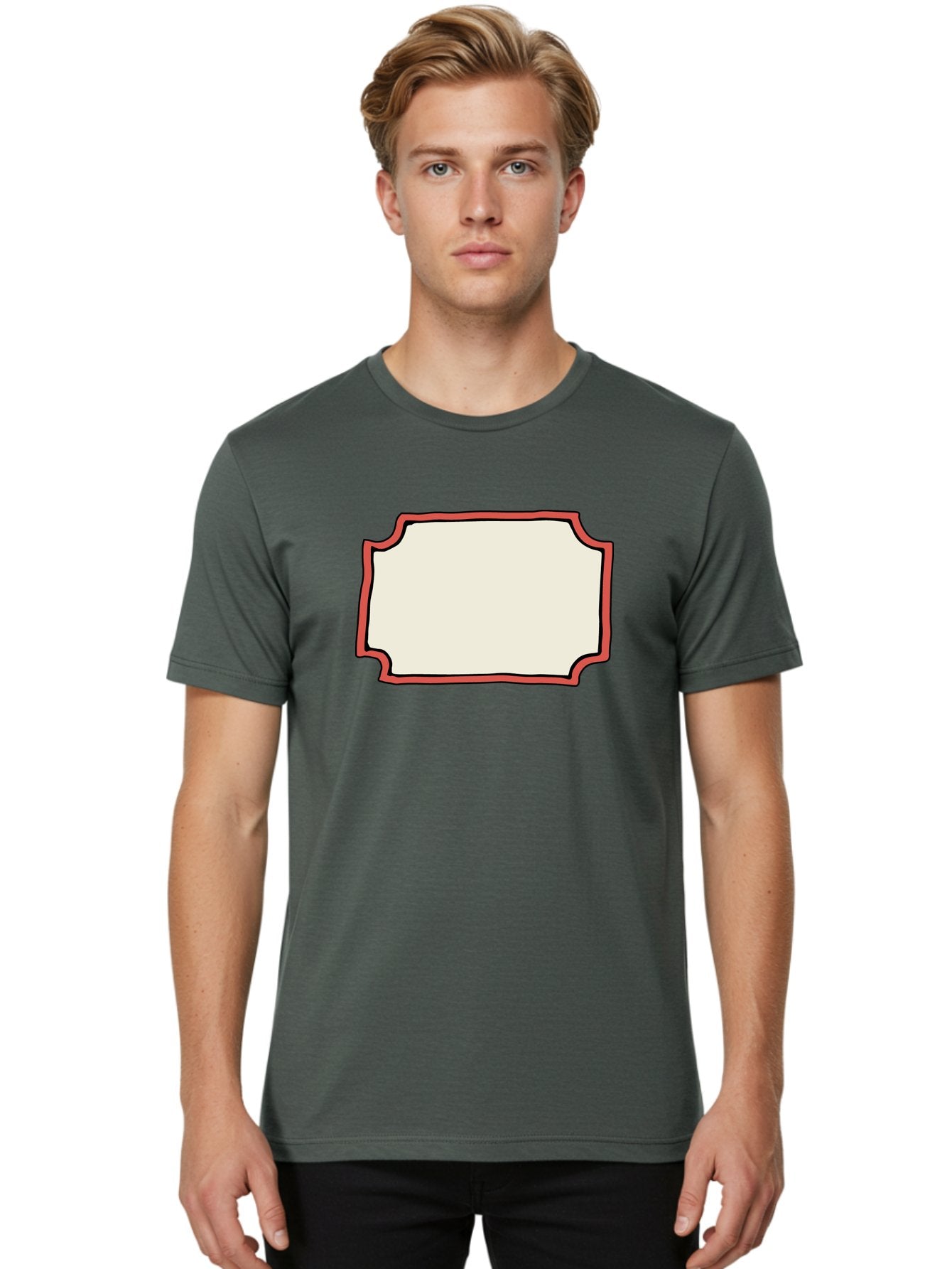 White-Label Men'S Graphic Tee, 100% Cotton, Comfortable Casual Summer Wear, Machine Washable, Blank Sign, Empty Sign, Red Border, White Background, Simple Design, Graphic Element, Customizable Template, Placeholder Text, Signage Mockup Aab163 25