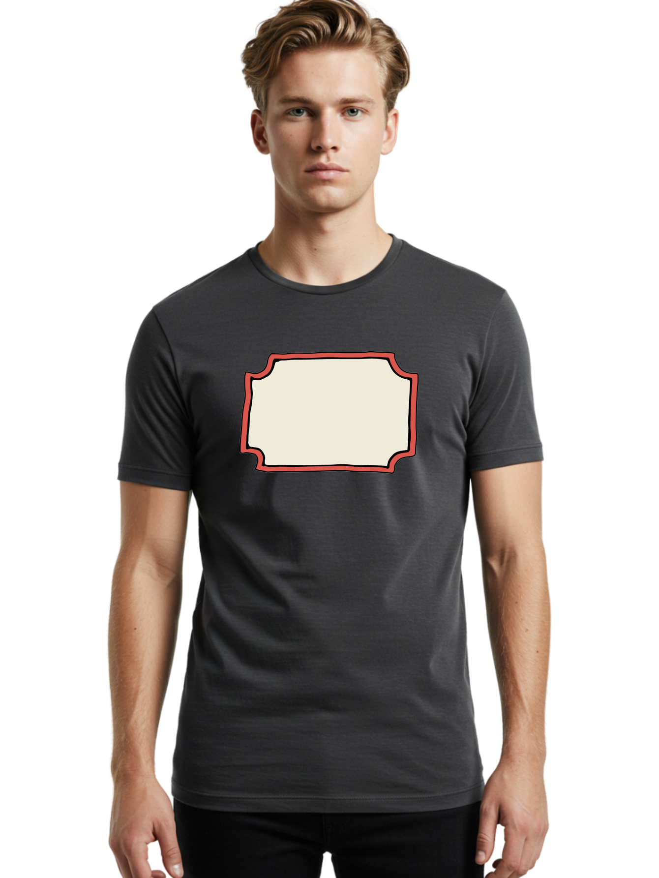 White-Label Men'S Graphic Tee, 100% Cotton, Comfortable Casual Summer Wear, Machine Washable, Blank Sign, Empty Sign, Red Border, White Background, Simple Design, Graphic Element, Customizable Template, Placeholder Text, Signage Mockup Aab163 8