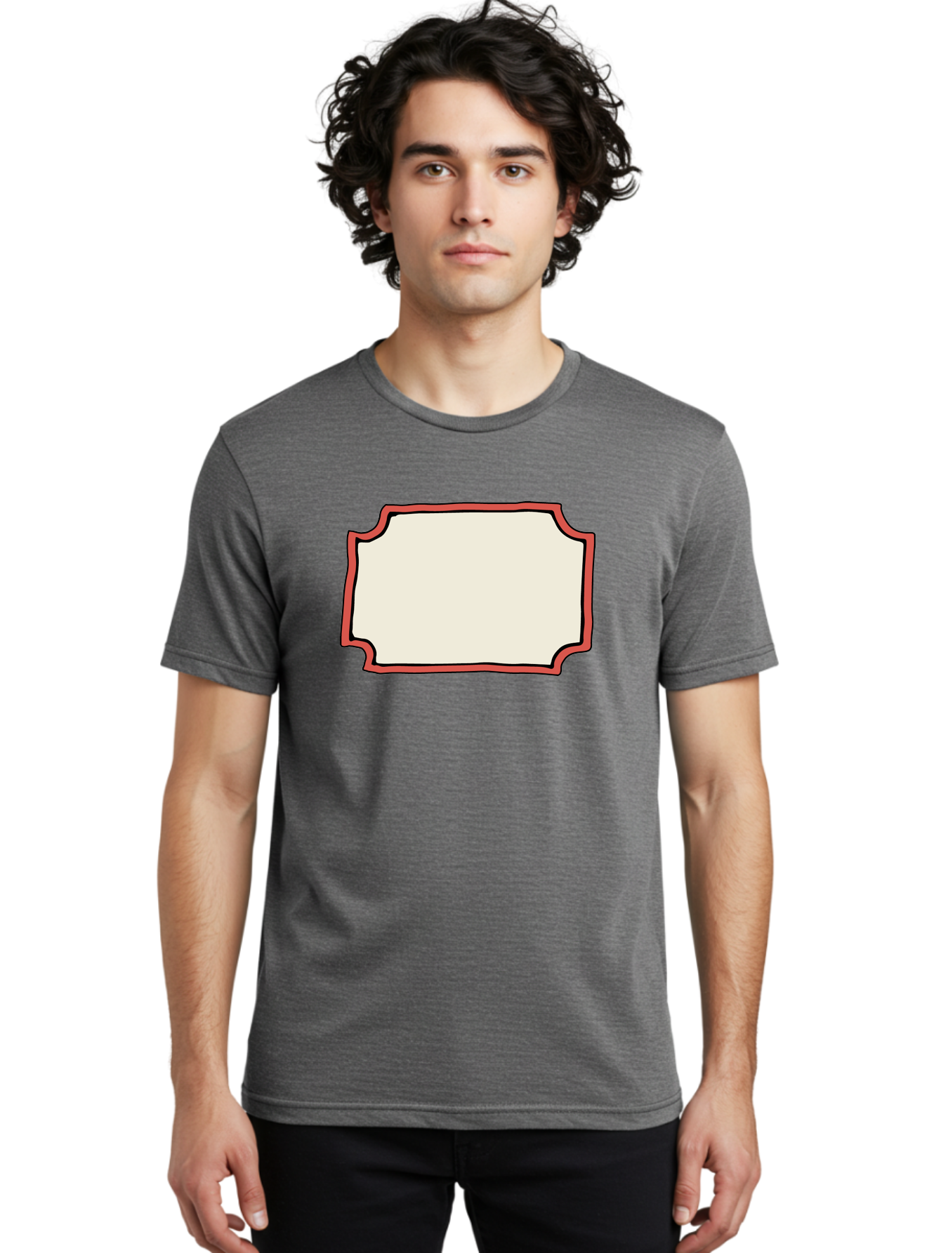 White-Label Men'S Graphic Tee, 100% Cotton, Comfortable Casual Summer Wear, Machine Washable, Blank Sign, Empty Sign, Red Border, White Background, Simple Design, Graphic Element, Customizable Template, Placeholder Text, Signage Mockup Aab163 6