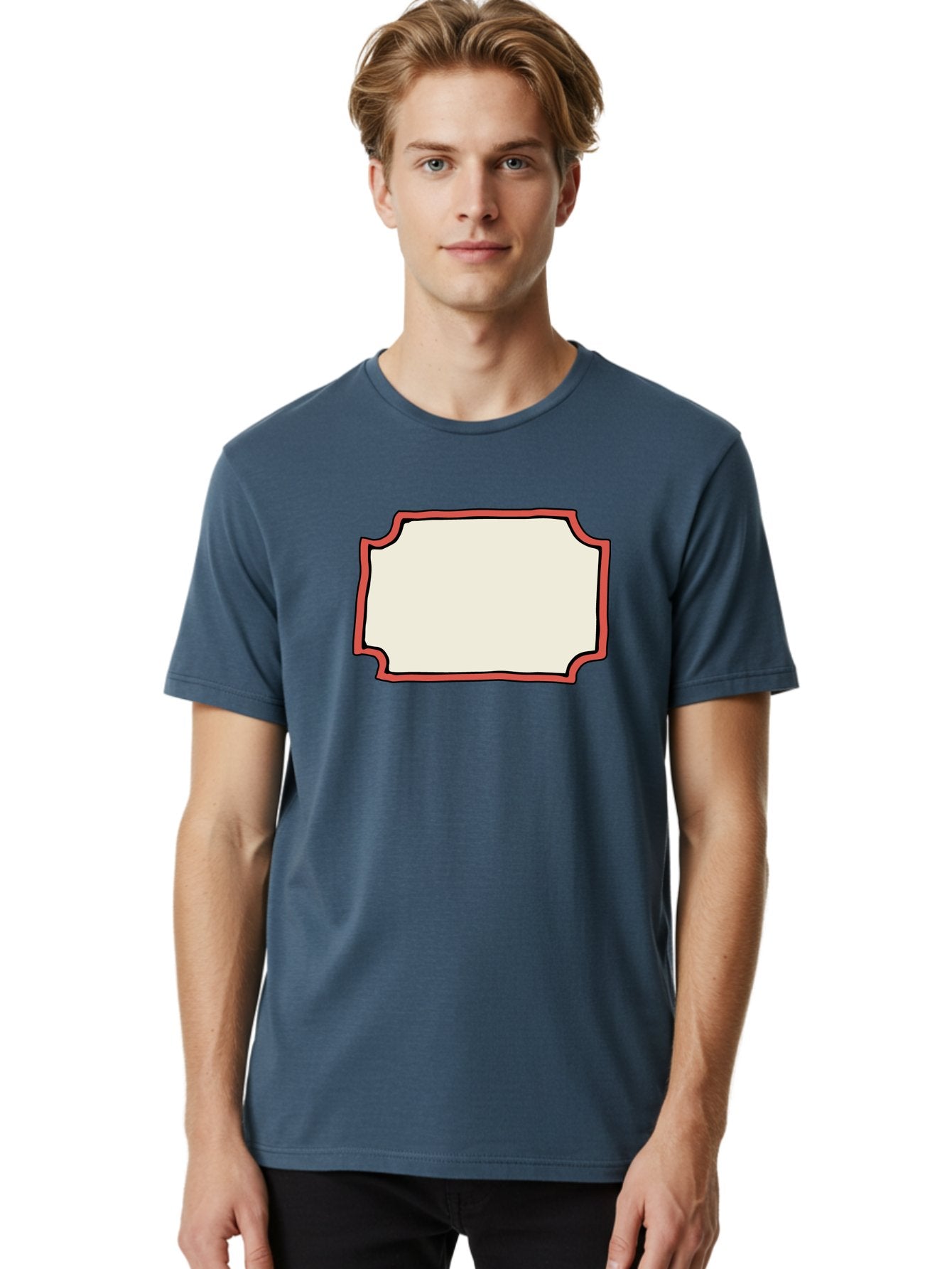 White-Label Men'S Graphic Tee, 100% Cotton, Comfortable Casual Summer Wear, Machine Washable, Blank Sign, Empty Sign, Red Border, White Background, Simple Design, Graphic Element, Customizable Template, Placeholder Text, Signage Mockup Aab163 24