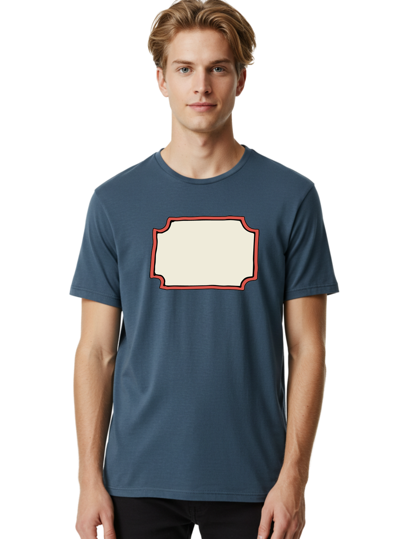 White-Label Men'S Graphic Tee, 100% Cotton, Comfortable Casual Summer Wear, Machine Washable, Blank Sign, Empty Sign, Red Border, White Background, Simple Design, Graphic Element, Customizable Template, Placeholder Text, Signage Mockup Aab163 14