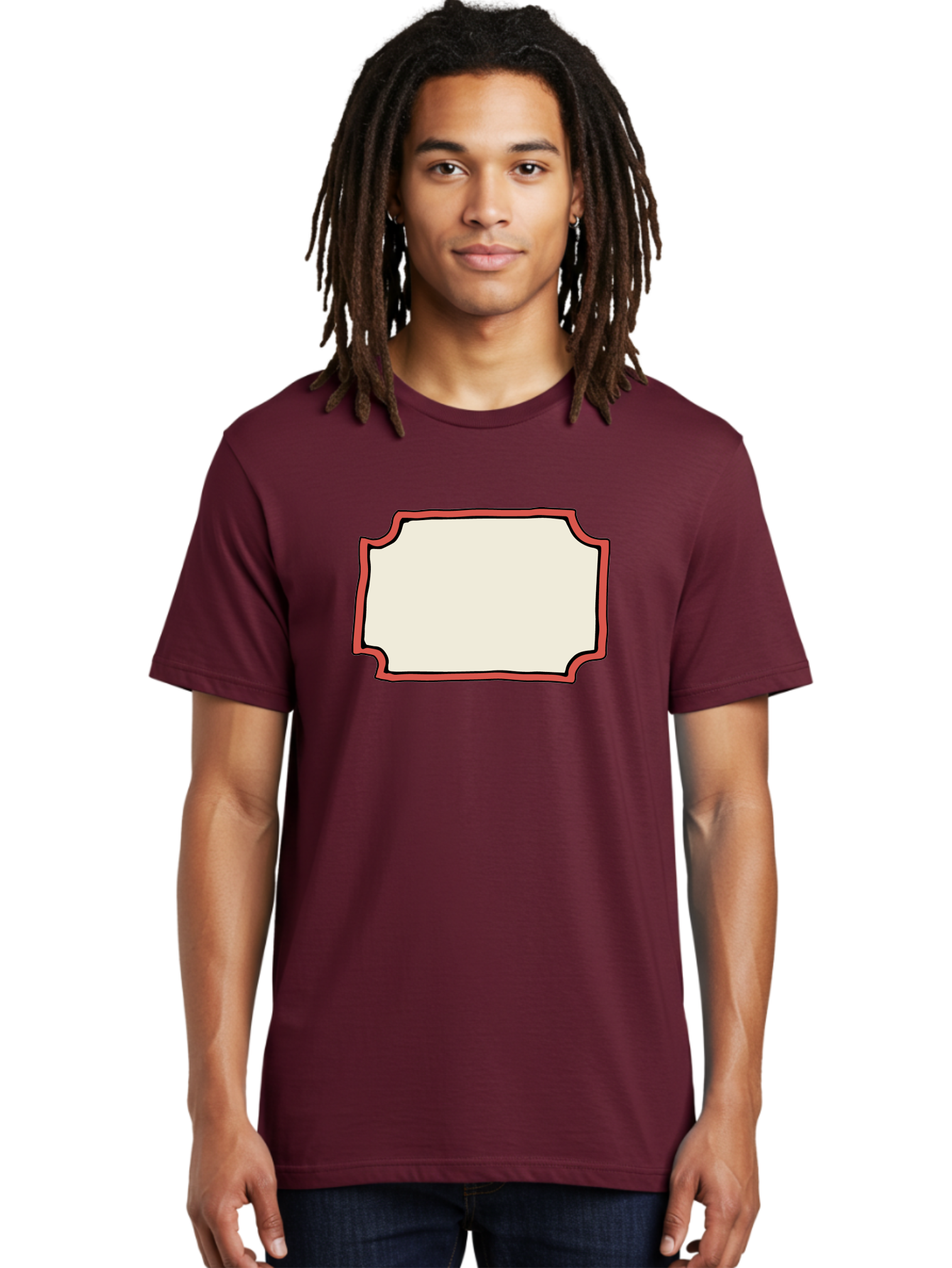 White-Label Men'S Graphic Tee, 100% Cotton, Comfortable Casual Summer Wear, Machine Washable, Blank Sign, Empty Sign, Red Border, White Background, Simple Design, Graphic Element, Customizable Template, Placeholder Text, Signage Mockup Aab163 28