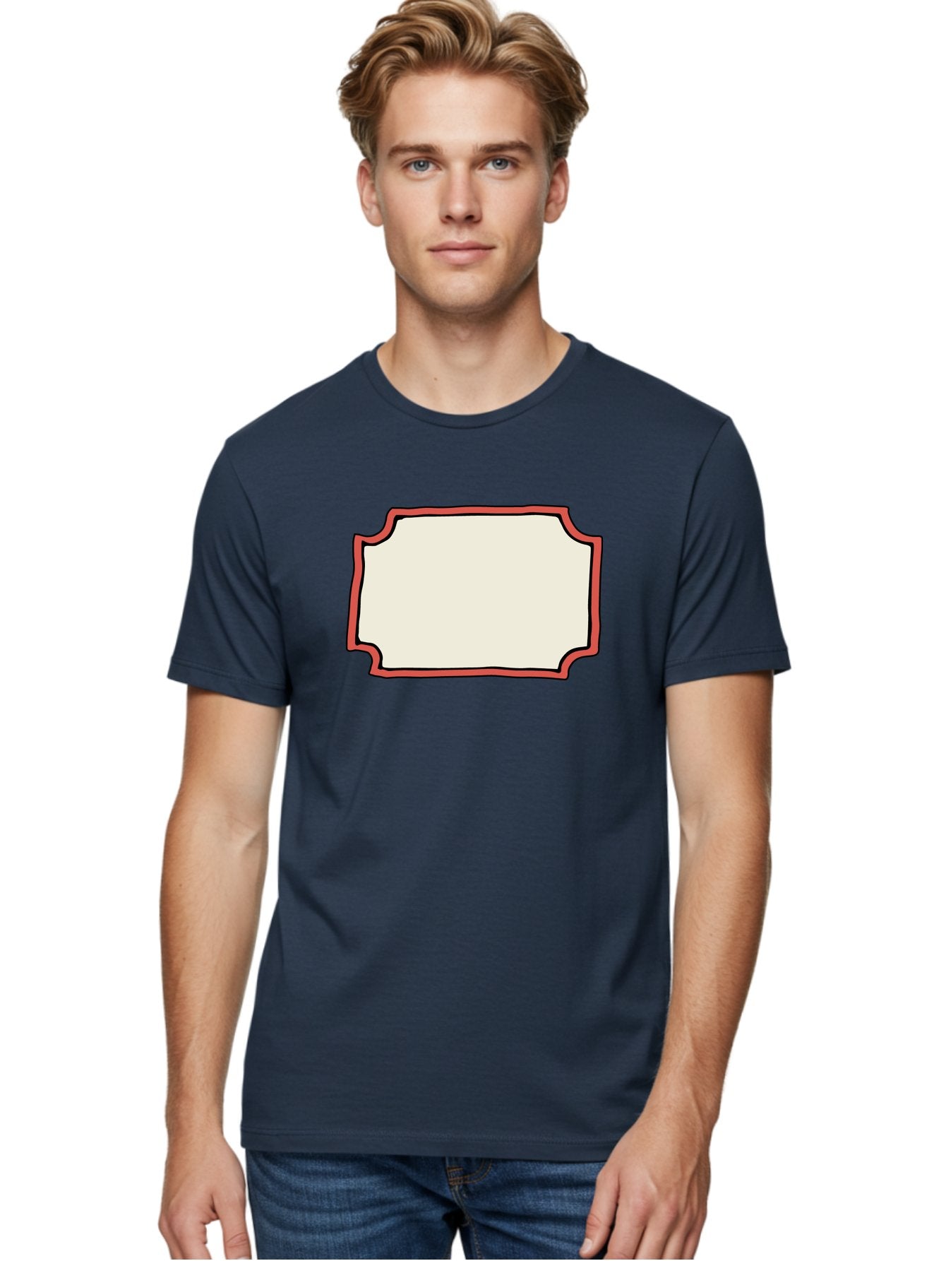 White-Label Men'S Graphic Tee, 100% Cotton, Comfortable Casual Summer Wear, Machine Washable, Blank Sign, Empty Sign, Red Border, White Background, Simple Design, Graphic Element, Customizable Template, Placeholder Text, Signage Mockup Aab163 30