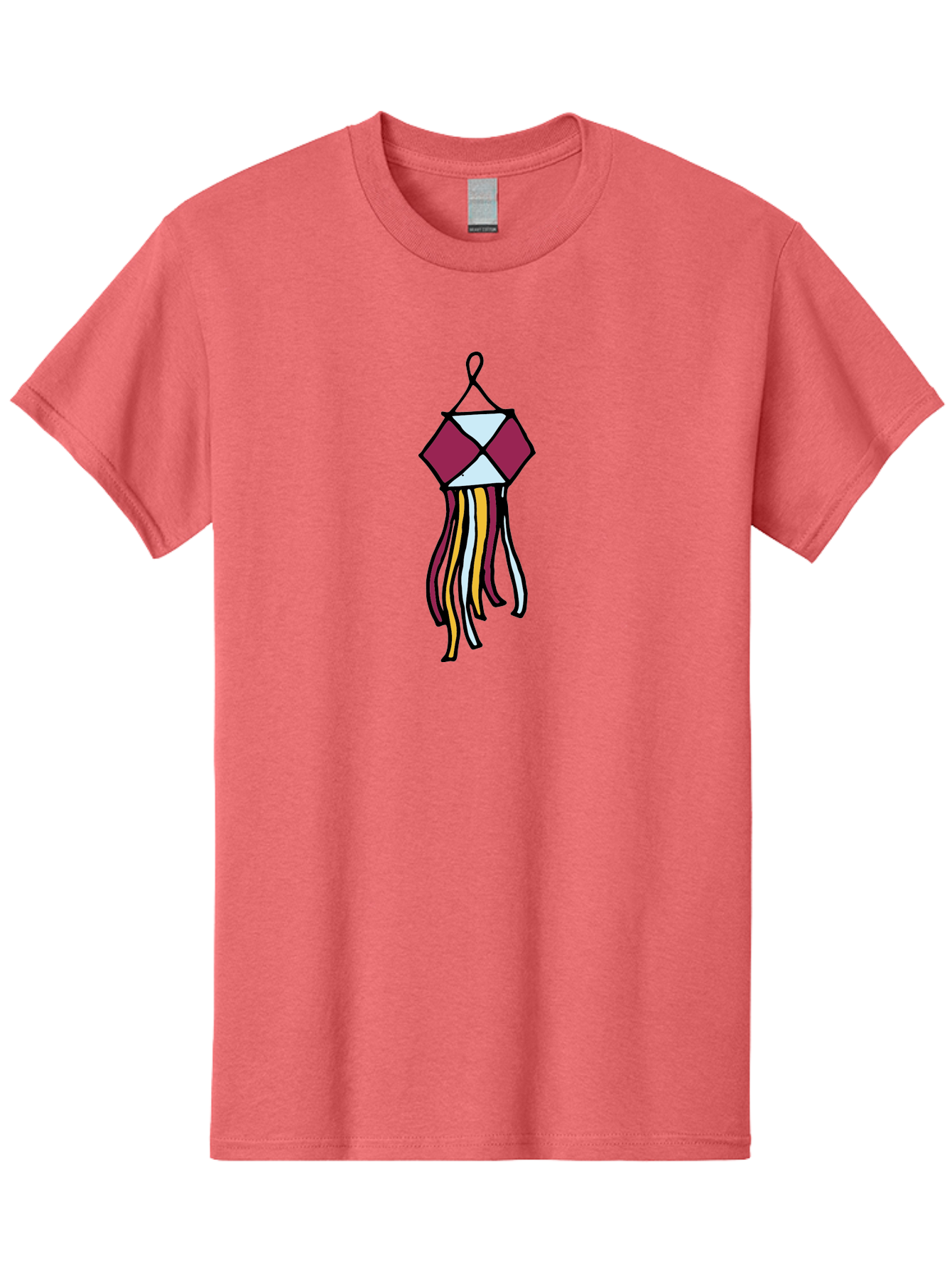 Windchime Men'S Graphic Tee, 100% Cotton, Comfortable Casual Summer Wear, Machine Washable, Hanging Decoration, Wind Chime, Colorful Tassels, Maroon And White, Yellow And White, Decorative Art, Flowing Ribbons, Festive Decor, Celebratory Theme Aab166 3