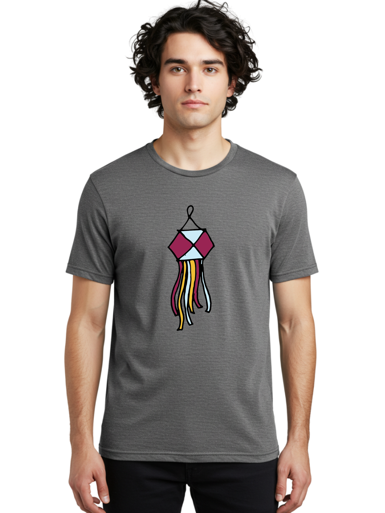 Windchime Men'S Graphic Tee, 100% Cotton, Comfortable Casual Summer Wear, Machine Washable, Hanging Decoration, Wind Chime, Colorful Tassels, Maroon And White, Yellow And White, Decorative Art, Flowing Ribbons, Festive Decor, Celebratory Theme Aab166 30