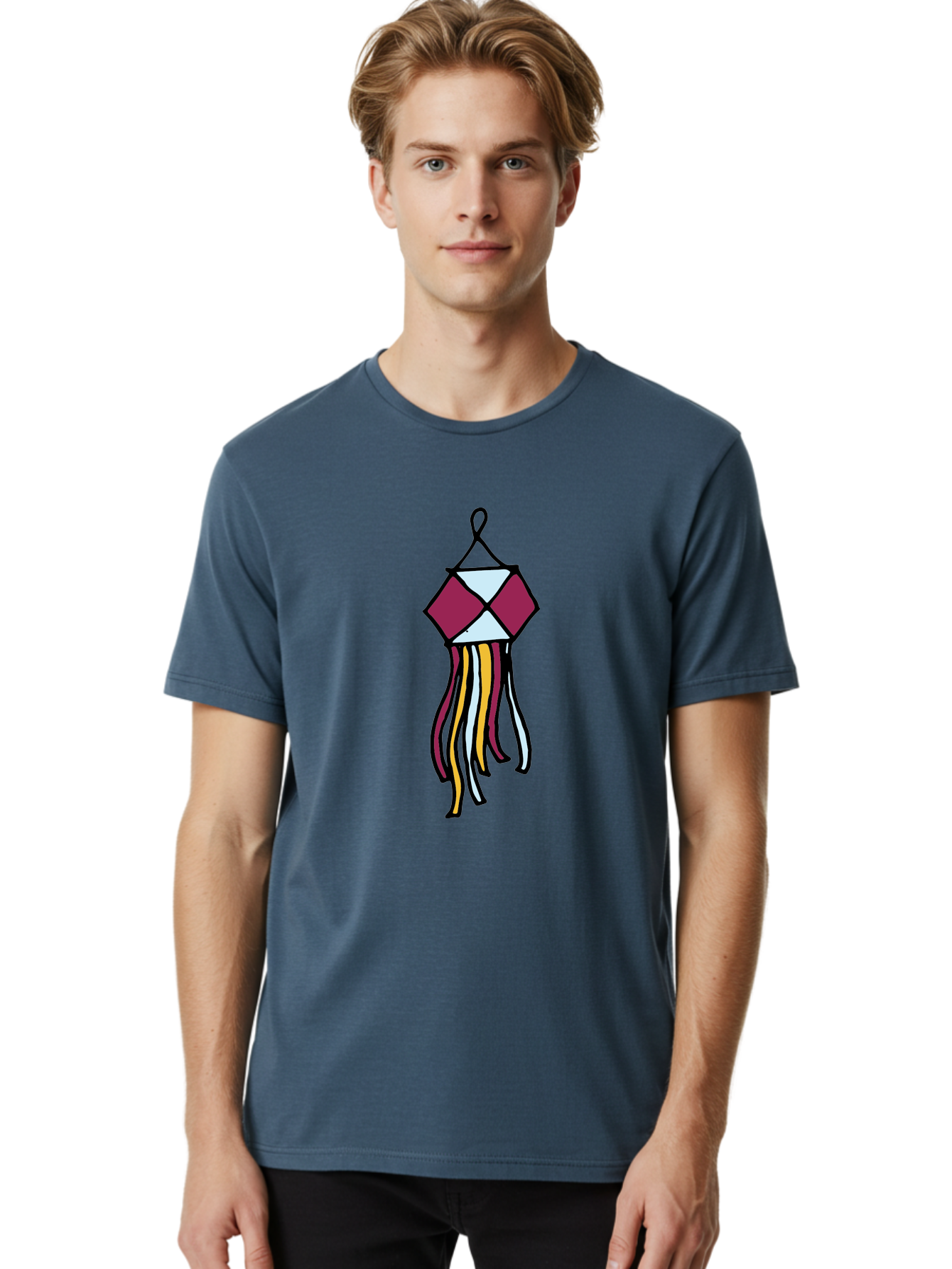 Windchime Men'S Graphic Tee, 100% Cotton, Comfortable Casual Summer Wear, Machine Washable, Hanging Decoration, Wind Chime, Colorful Tassels, Maroon And White, Yellow And White, Decorative Art, Flowing Ribbons, Festive Decor, Celebratory Theme Aab166 16