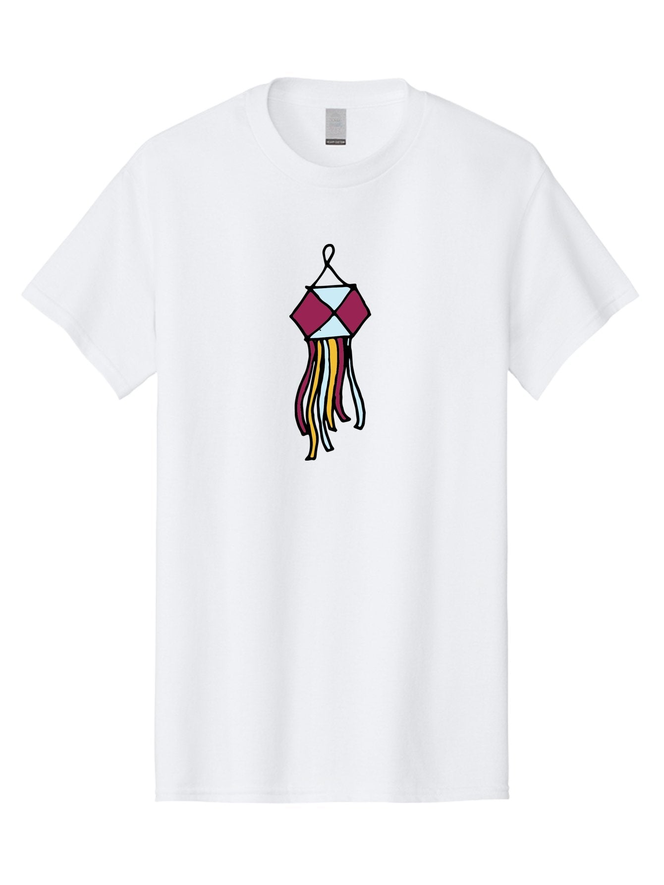Windchime Men'S Graphic Tee, 100% Cotton, Comfortable Casual Summer Wear, Machine Washable, Hanging Decoration, Wind Chime, Colorful Tassels, Maroon And White, Yellow And White, Decorative Art, Flowing Ribbons, Festive Decor, Celebratory Theme Aab166 8