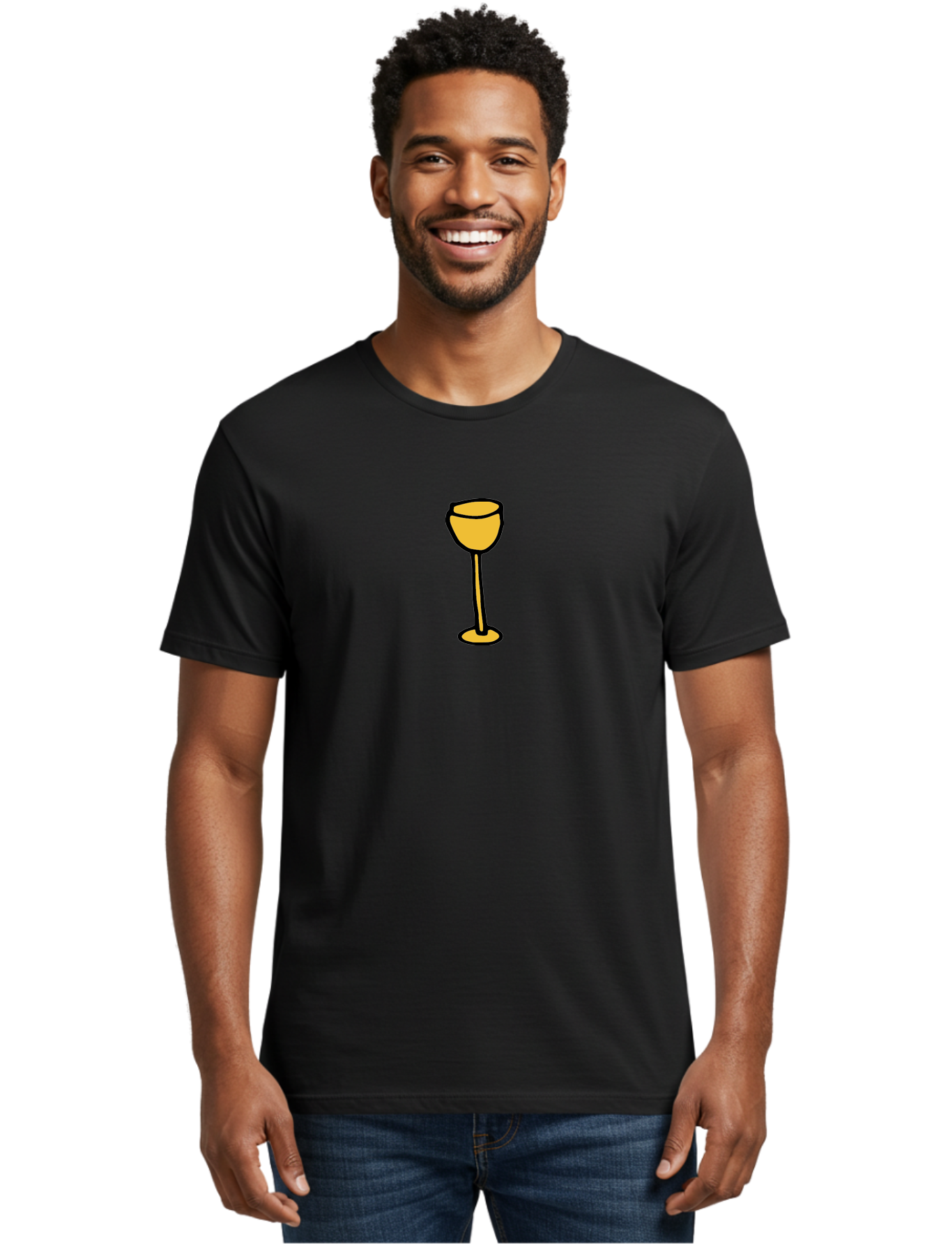 Wine-Glass-1 Men'S Graphic Tee, 100% Cotton, Comfortable Casual Summer Wear, Machine Washable, Wine Glass, Glassware, Fine Dining, Luxury, Elegance, Sophistication, Yellow Wine Glass, Cartoon Illustration, Simple Design Aab167