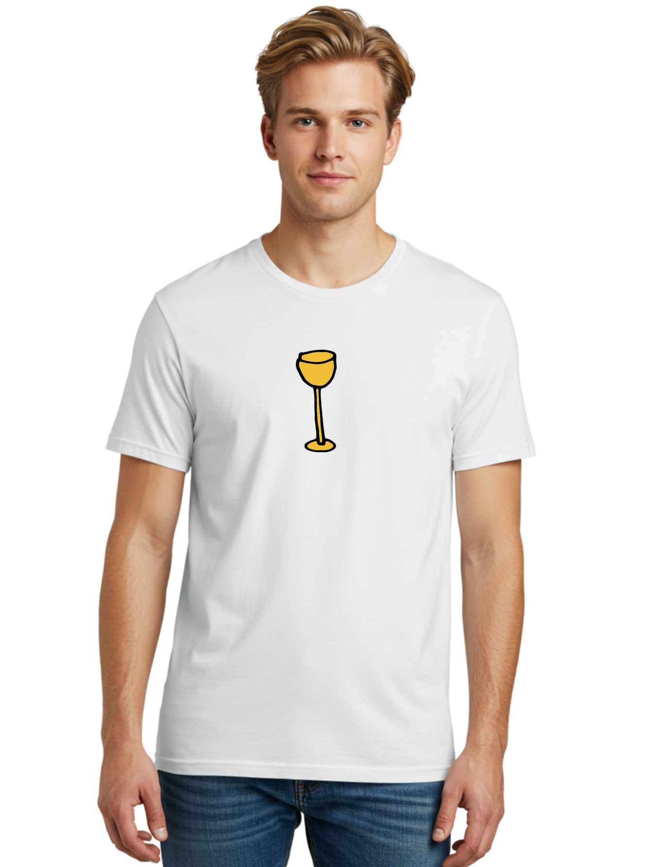 Wine-Glass-1 Men'S Graphic Tee, 100% Cotton, Comfortable Casual Summer Wear, Machine Washable, Wine Glass, Glassware, Fine Dining, Luxury, Elegance, Sophistication, Yellow Wine Glass, Cartoon Illustration, Simple Design Aab167 24
