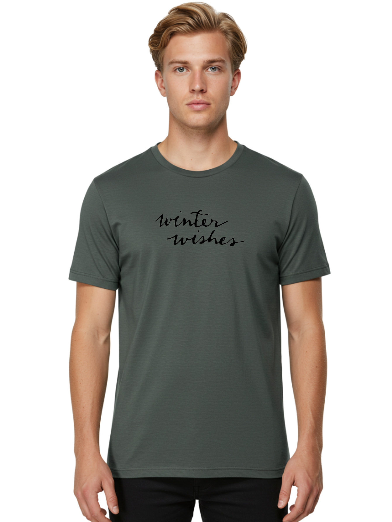 Winter-Wishes-1 Men'S Graphic Tee, 100% Cotton, Comfortable Casual Summer Wear, Machine Washable, Winter Wishes, Festive Greetings, Holiday Season, Winter Season, Cursive Text, Black Text, Winter Wonderland, Season'S Greetings Aab170 16