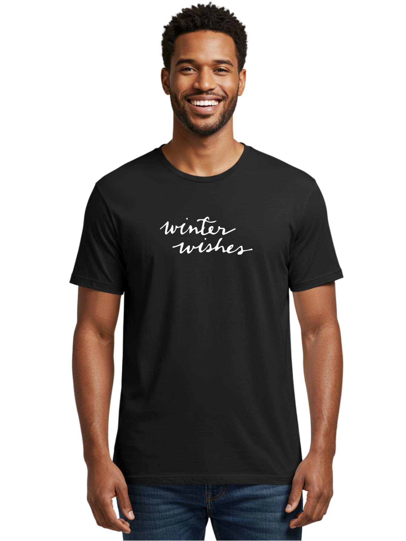 Winter-Wishes Men'S Graphic Tee, 100% Cotton, Comfortable Casual Summer Wear, Machine Washable, Winter Wishes, Festive Greeting, Holiday Message, Cursive Text, White Font, Seasonal Wishes, Winter Season, Holiday Card Aab171 12
