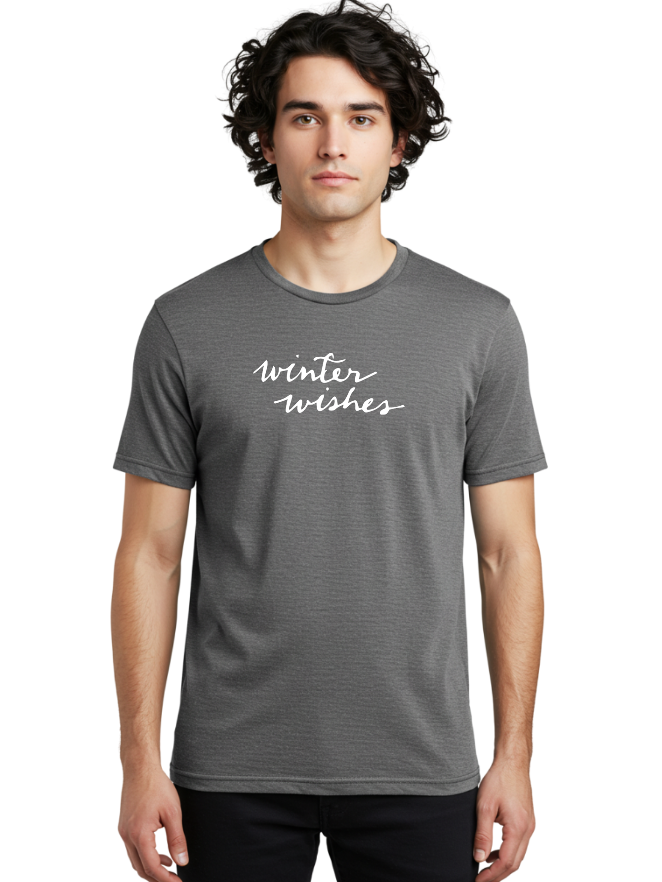 Winter-Wishes Men'S Graphic Tee, 100% Cotton, Comfortable Casual Summer Wear, Machine Washable, Winter Wishes, Festive Greeting, Holiday Message, Cursive Text, White Font, Seasonal Wishes, Winter Season, Holiday Card Aab171 24