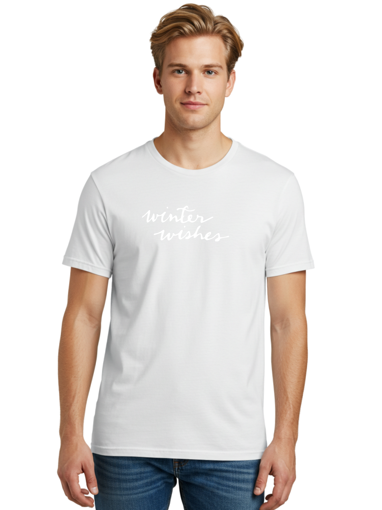Winter-Wishes Men'S Graphic Tee, 100% Cotton, Comfortable Casual Summer Wear, Machine Washable, Winter Wishes, Festive Greeting, Holiday Message, Cursive Text, White Font, Seasonal Wishes, Winter Season, Holiday Card Aab171 18