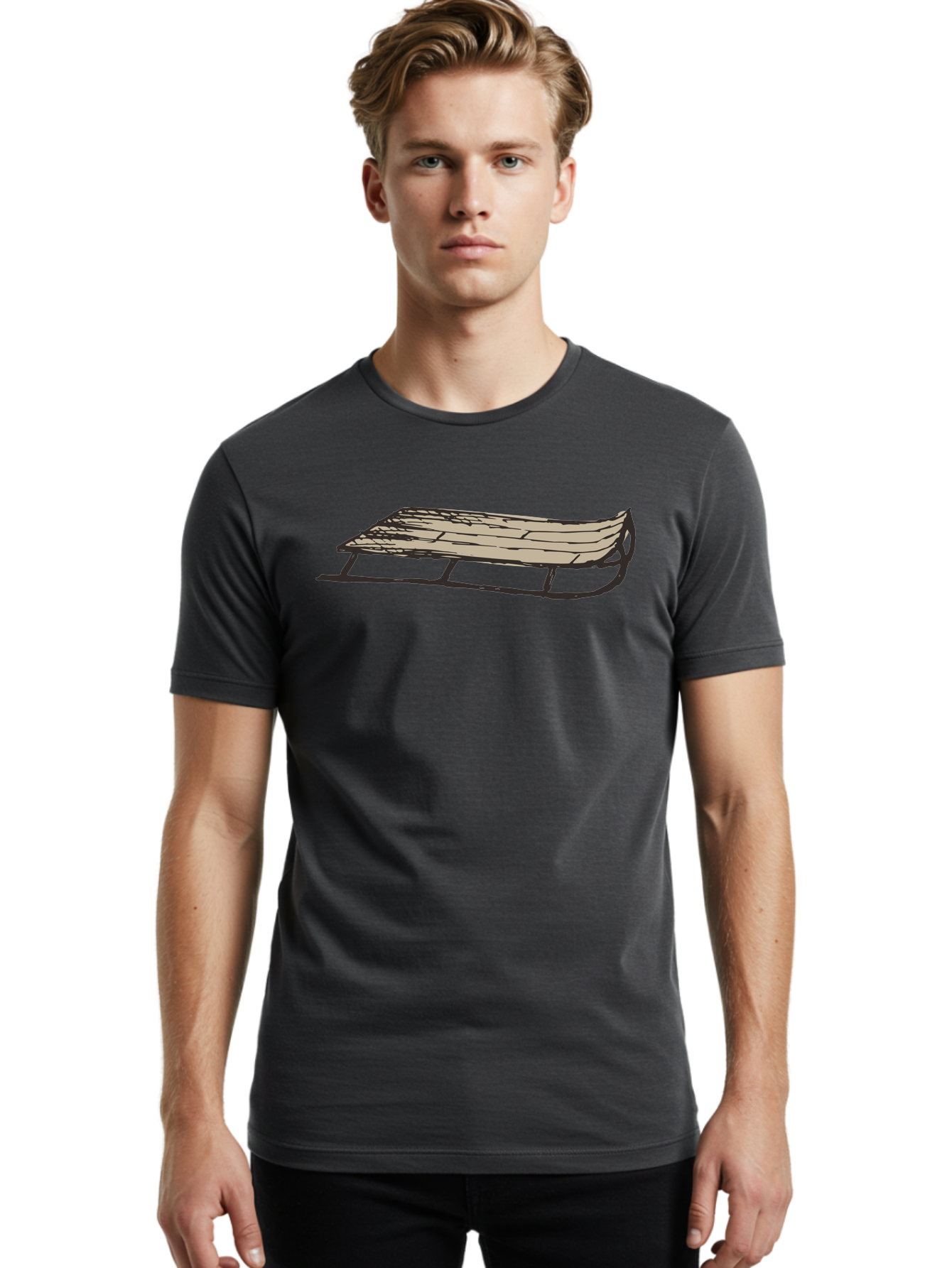 Wooden-Sled Men'S Graphic Tee, 100% Cotton, Comfortable Casual Summer Wear, Machine Washable, Vintage Sled, Wooden Slats, Metal Runners, Winter Fun, Outdoor Play, Cartoon Style, Simple Design, Nostalgic Feel, Retro Illustration, Aab174 8