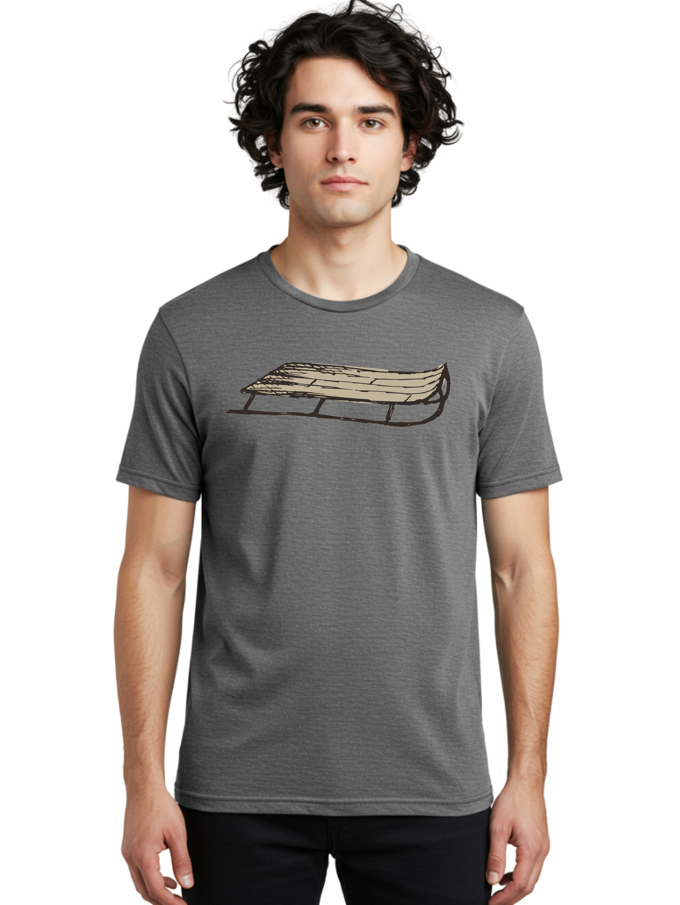 Wooden-Sled Men'S Graphic Tee, 100% Cotton, Comfortable Casual Summer Wear, Machine Washable, Vintage Sled, Wooden Slats, Metal Runners, Winter Fun, Outdoor Play, Cartoon Style, Simple Design, Nostalgic Feel, Retro Illustration, Aab174 10