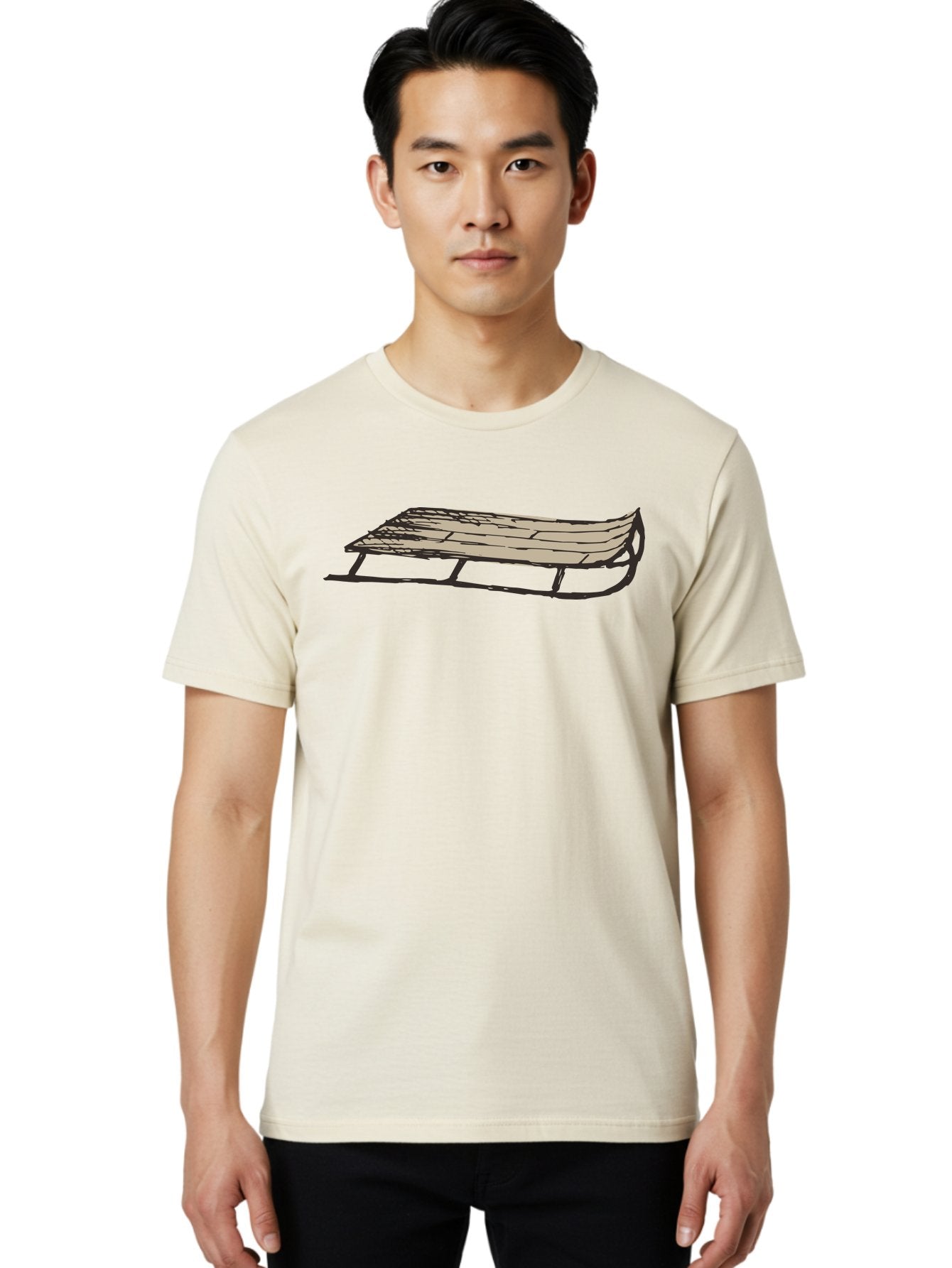 Wooden-Sled Men'S Graphic Tee, 100% Cotton, Comfortable Casual Summer Wear, Machine Washable, Vintage Sled, Wooden Slats, Metal Runners, Winter Fun, Outdoor Play, Cartoon Style, Simple Design, Nostalgic Feel, Retro Illustration, Aab174 20