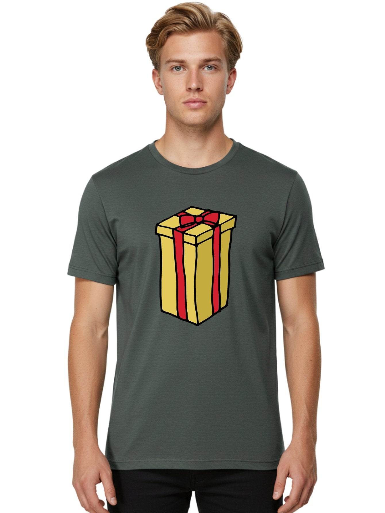Wrapped-Gift-Box Men'S Graphic Tee, 100% Cotton, Comfortable Casual Summer Wear, Machine Washable, Gift Box, Wrapped Present, Red Ribbon, Gold Wrapping, Present, Gift, Holiday Gift, Birthday Present, Celebration Gift Aab175 28