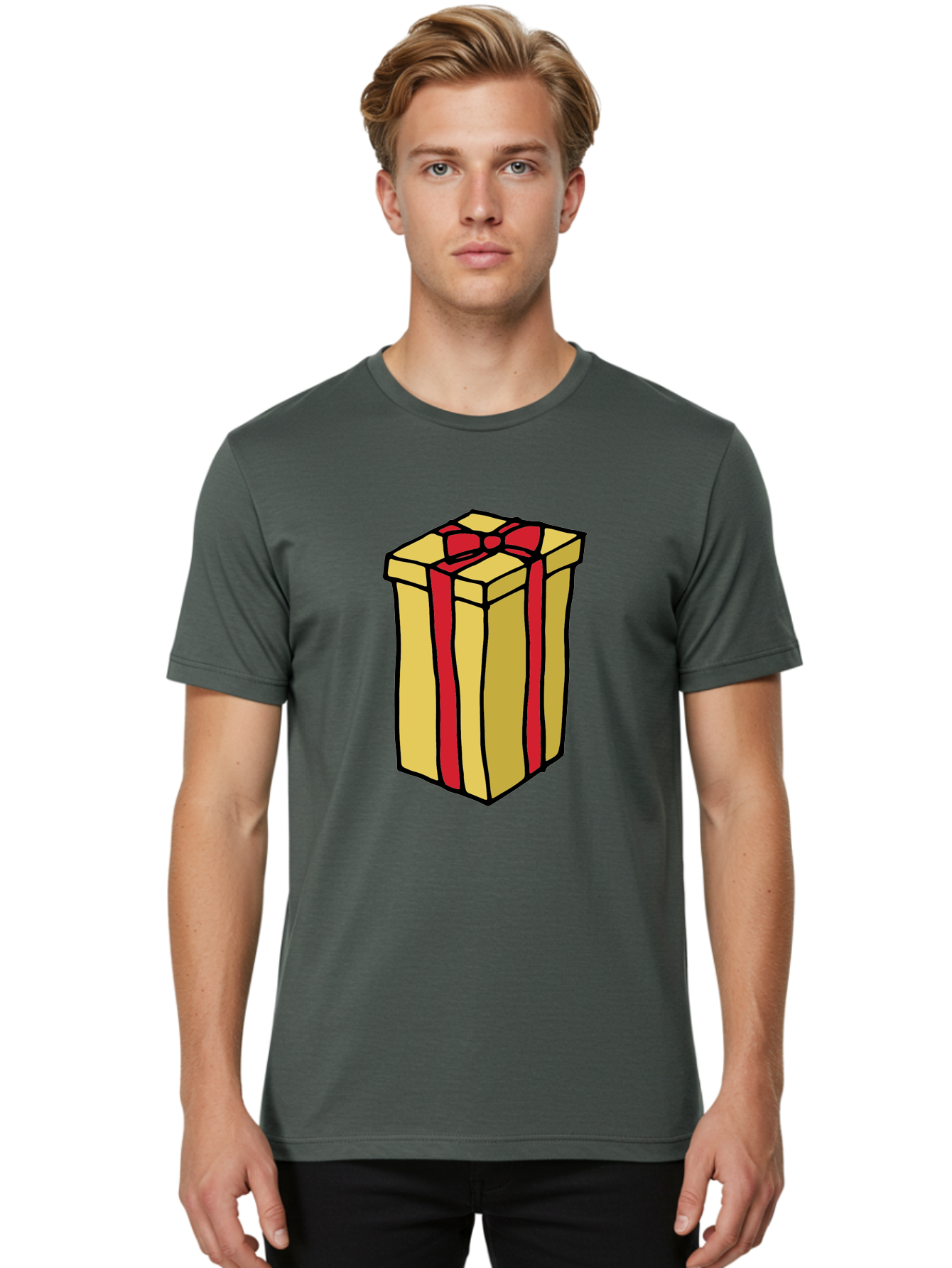 Wrapped-Gift-Box Men'S Graphic Tee, 100% Cotton, Comfortable Casual Summer Wear, Machine Washable, Gift Box, Wrapped Present, Red Ribbon, Gold Wrapping, Present, Gift, Holiday Gift, Birthday Present, Celebration Gift Aab175 6