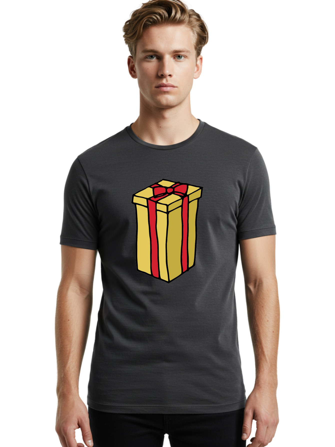 Wrapped-Gift-Box Men'S Graphic Tee, 100% Cotton, Comfortable Casual Summer Wear, Machine Washable, Gift Box, Wrapped Present, Red Ribbon, Gold Wrapping, Present, Gift, Holiday Gift, Birthday Present, Celebration Gift Aab175 14