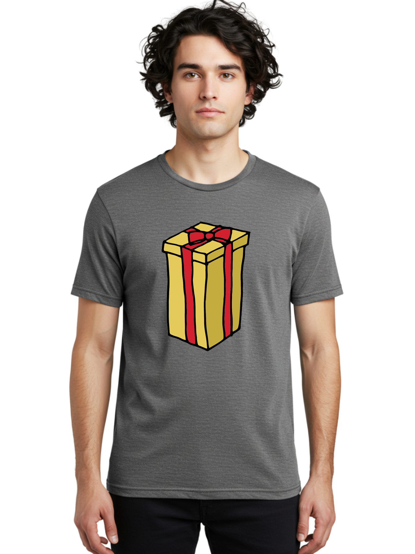 Wrapped-Gift-Box Men'S Graphic Tee, 100% Cotton, Comfortable Casual Summer Wear, Machine Washable, Gift Box, Wrapped Present, Red Ribbon, Gold Wrapping, Present, Gift, Holiday Gift, Birthday Present, Celebration Gift Aab175 30