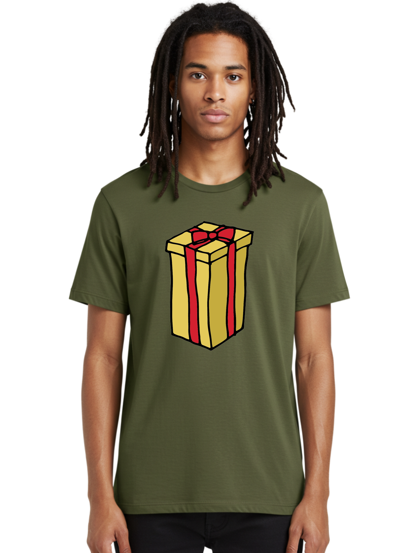 Wrapped-Gift-Box Men'S Graphic Tee, 100% Cotton, Comfortable Casual Summer Wear, Machine Washable, Gift Box, Wrapped Present, Red Ribbon, Gold Wrapping, Present, Gift, Holiday Gift, Birthday Present, Celebration Gift Aab175 24