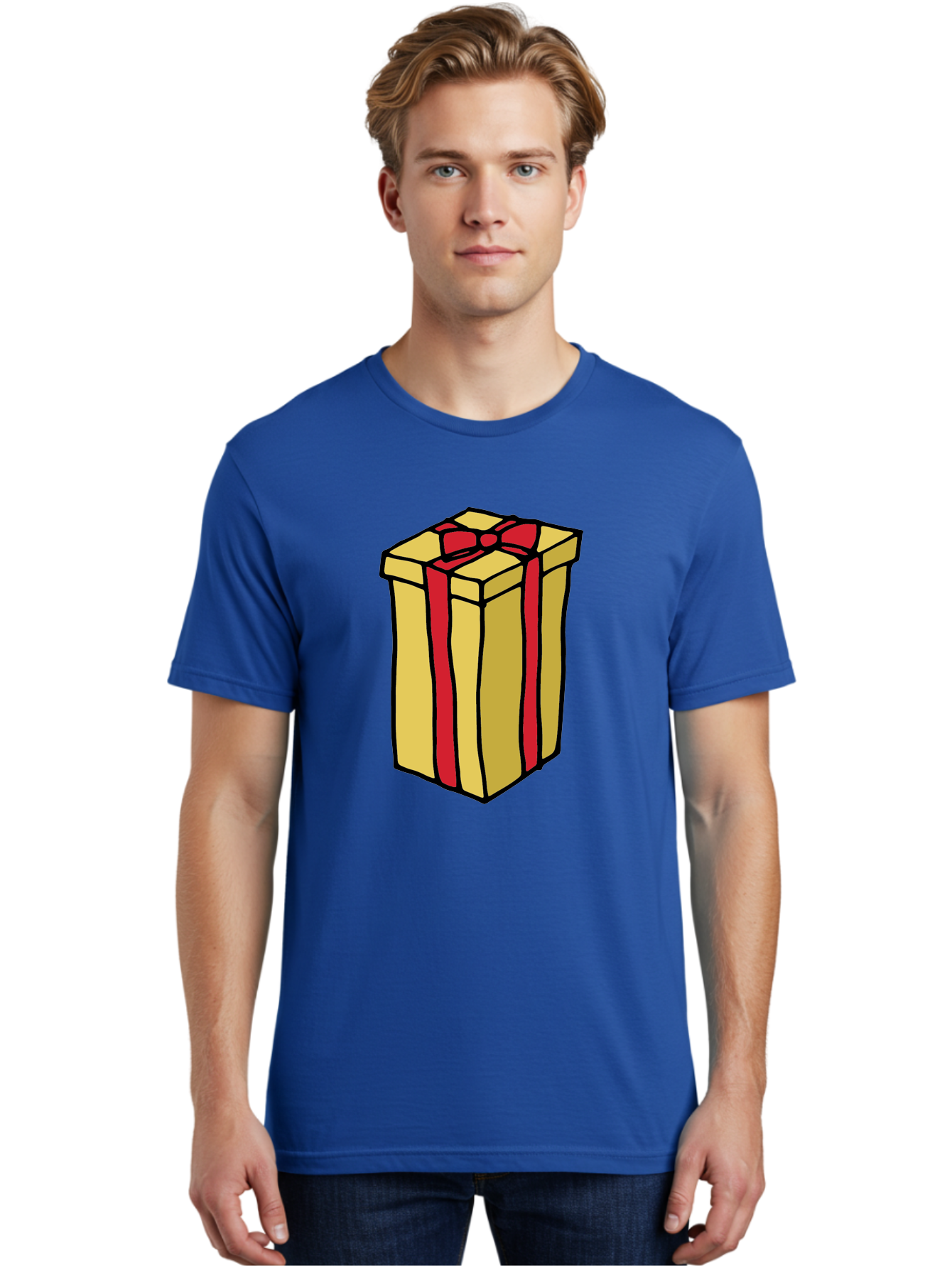 Wrapped-Gift-Box Men'S Graphic Tee, 100% Cotton, Comfortable Casual Summer Wear, Machine Washable, Gift Box, Wrapped Present, Red Ribbon, Gold Wrapping, Present, Gift, Holiday Gift, Birthday Present, Celebration Gift Aab175 8