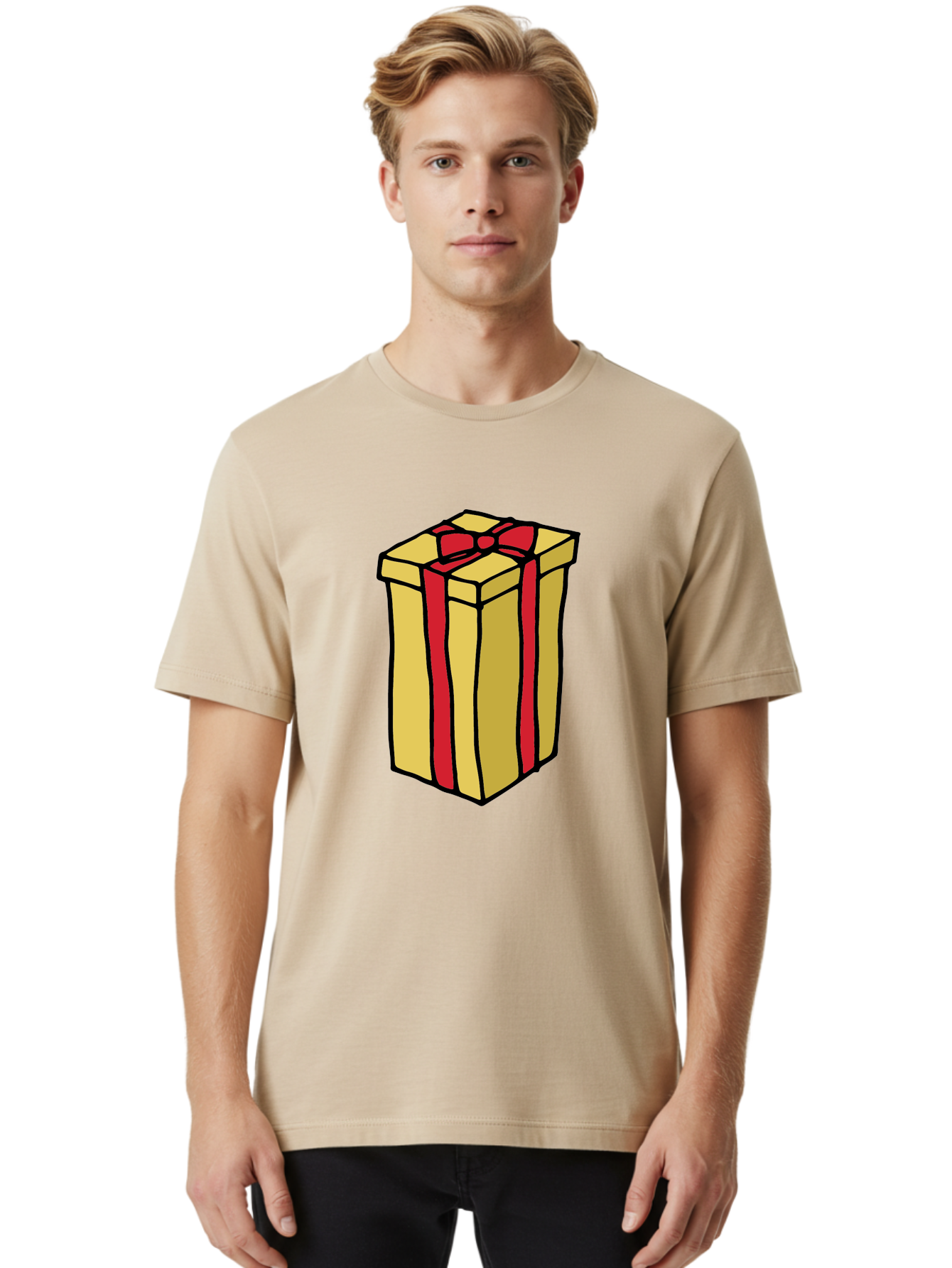Wrapped-Gift-Box Men'S Graphic Tee, 100% Cotton, Comfortable Casual Summer Wear, Machine Washable, Gift Box, Wrapped Present, Red Ribbon, Gold Wrapping, Present, Gift, Holiday Gift, Birthday Present, Celebration Gift Aab175 22