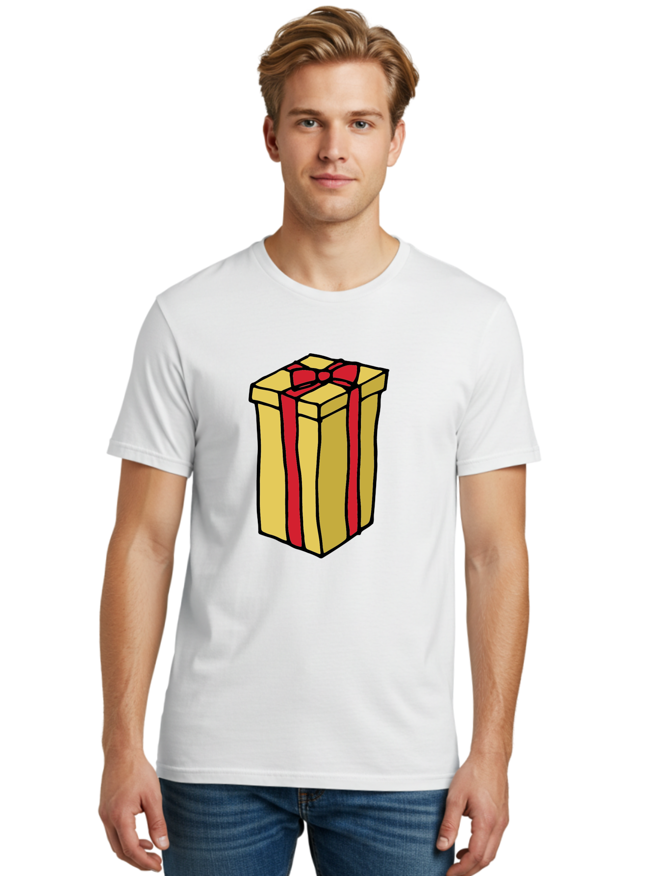 Wrapped-Gift-Box Men'S Graphic Tee, 100% Cotton, Comfortable Casual Summer Wear, Machine Washable, Gift Box, Wrapped Present, Red Ribbon, Gold Wrapping, Present, Gift, Holiday Gift, Birthday Present, Celebration Gift Aab175 12