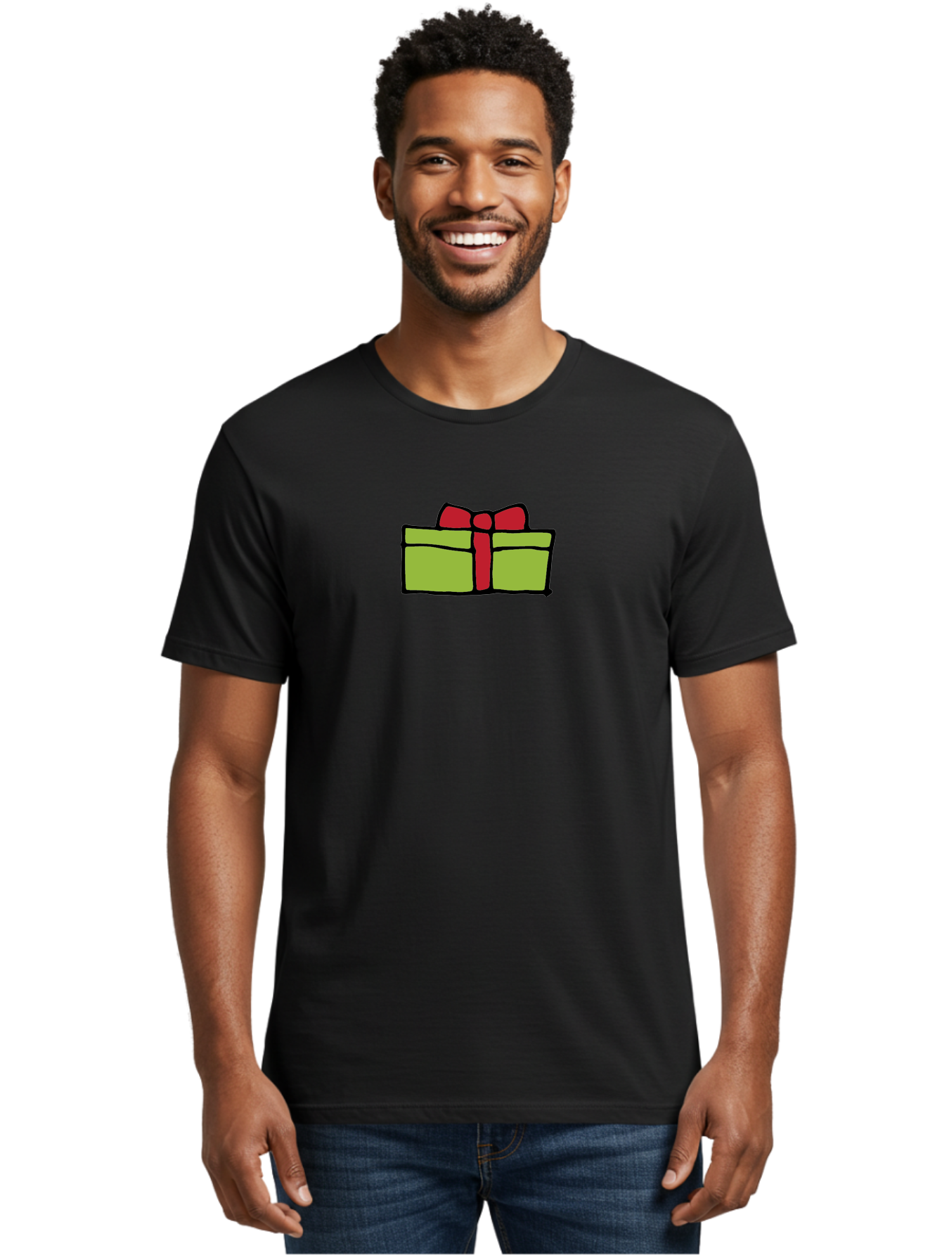 Wrapped-Gift Men'S Graphic Tee, 100% Cotton, Comfortable Casual Summer Wear, Machine Washable, Wrapped Gift, Red Bow, Festive Present, Holiday Season, Gift Giving, Celebration, Cartoon Illustration, Simple Design, Minimalist Art Aab176 12
