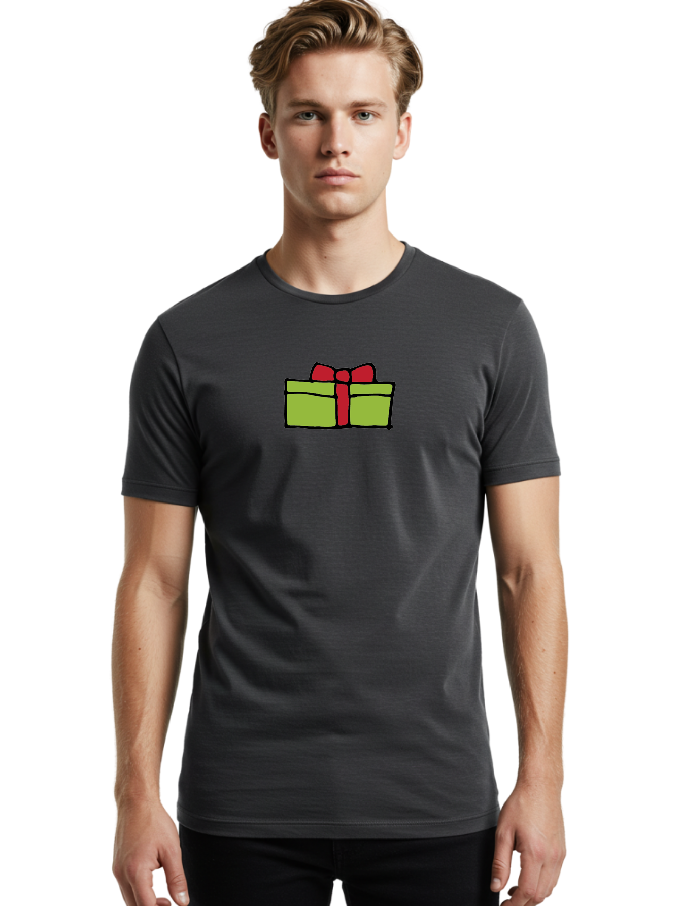 Wrapped-Gift Men'S Graphic Tee, 100% Cotton, Comfortable Casual Summer Wear, Machine Washable, Wrapped Gift, Red Bow, Festive Present, Holiday Season, Gift Giving, Celebration, Cartoon Illustration, Simple Design, Minimalist Art Aab176 8
