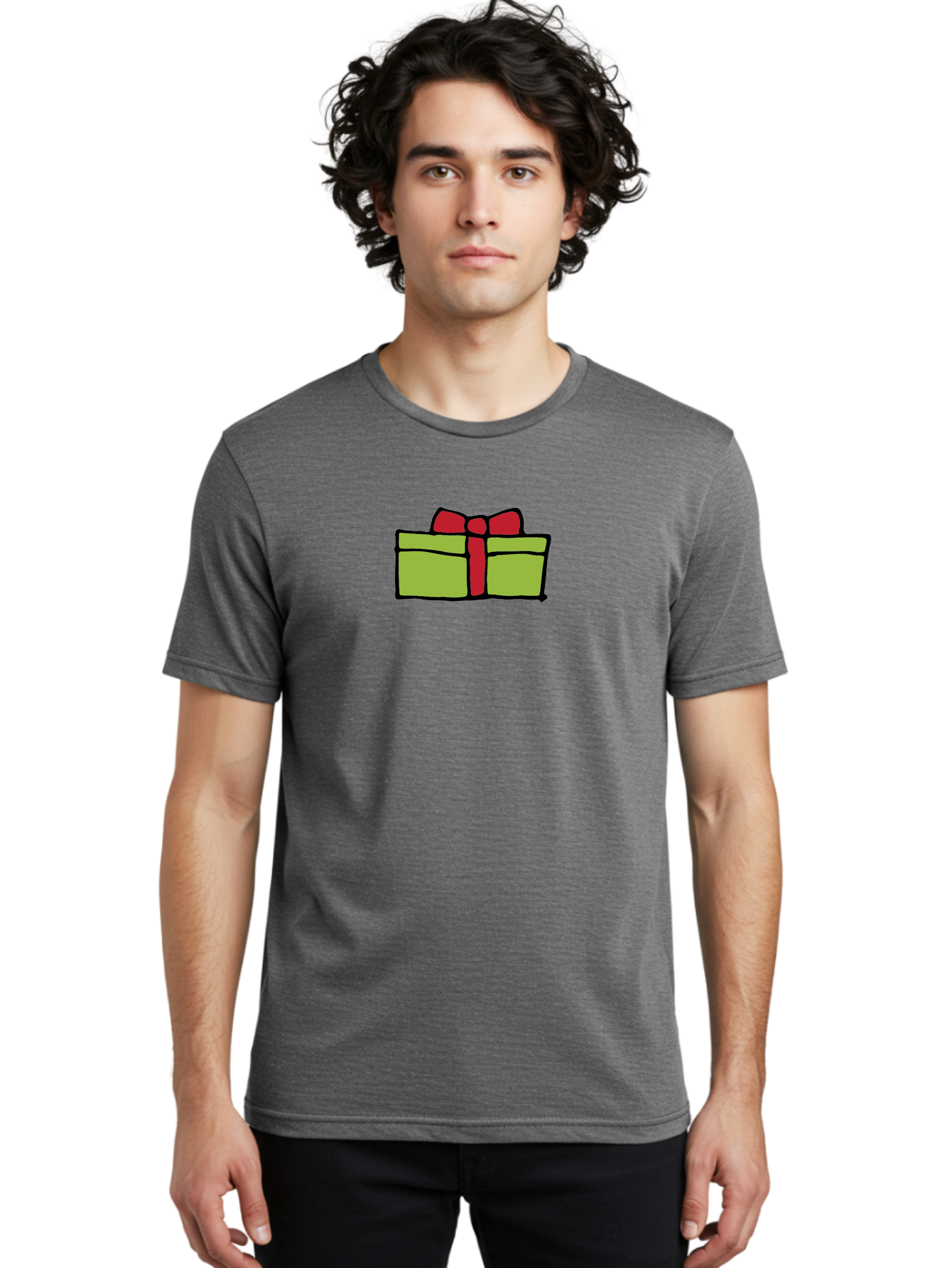 Wrapped-Gift Men'S Graphic Tee, 100% Cotton, Comfortable Casual Summer Wear, Machine Washable, Wrapped Gift, Red Bow, Festive Present, Holiday Season, Gift Giving, Celebration, Cartoon Illustration, Simple Design, Minimalist Art Aab176 4