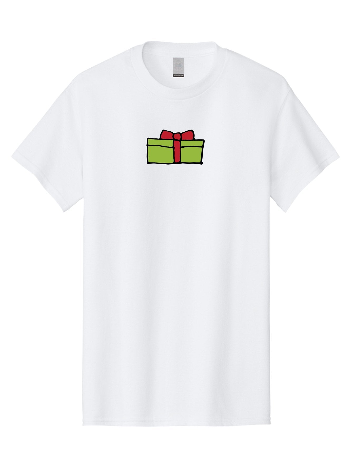 Wrapped-Gift Men'S Graphic Tee, 100% Cotton, Comfortable Casual Summer Wear, Machine Washable, Wrapped Gift, Red Bow, Festive Present, Holiday Season, Gift Giving, Celebration, Cartoon Illustration, Simple Design, Minimalist Art Aab176