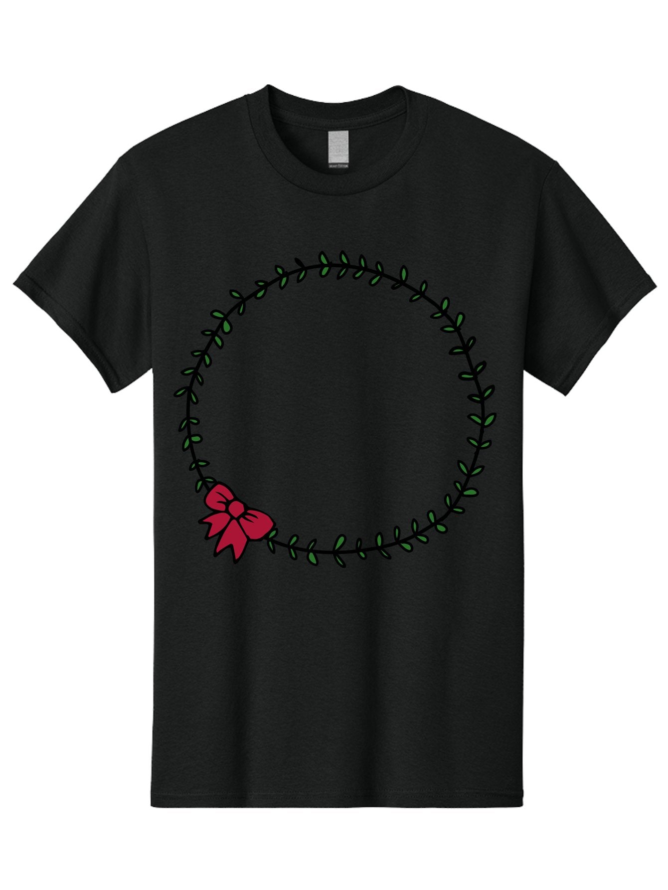 Wreath-With-Bow Men'S Graphic Tee, 100% Cotton, Comfortable Casual Summer Wear, Machine Washable, Floral Wreath, Circular Frame, Red Bow, Black Leaves, Decorative Border, Elegant Design, Minimalist Style, Festive Atmosphere Aab177 12