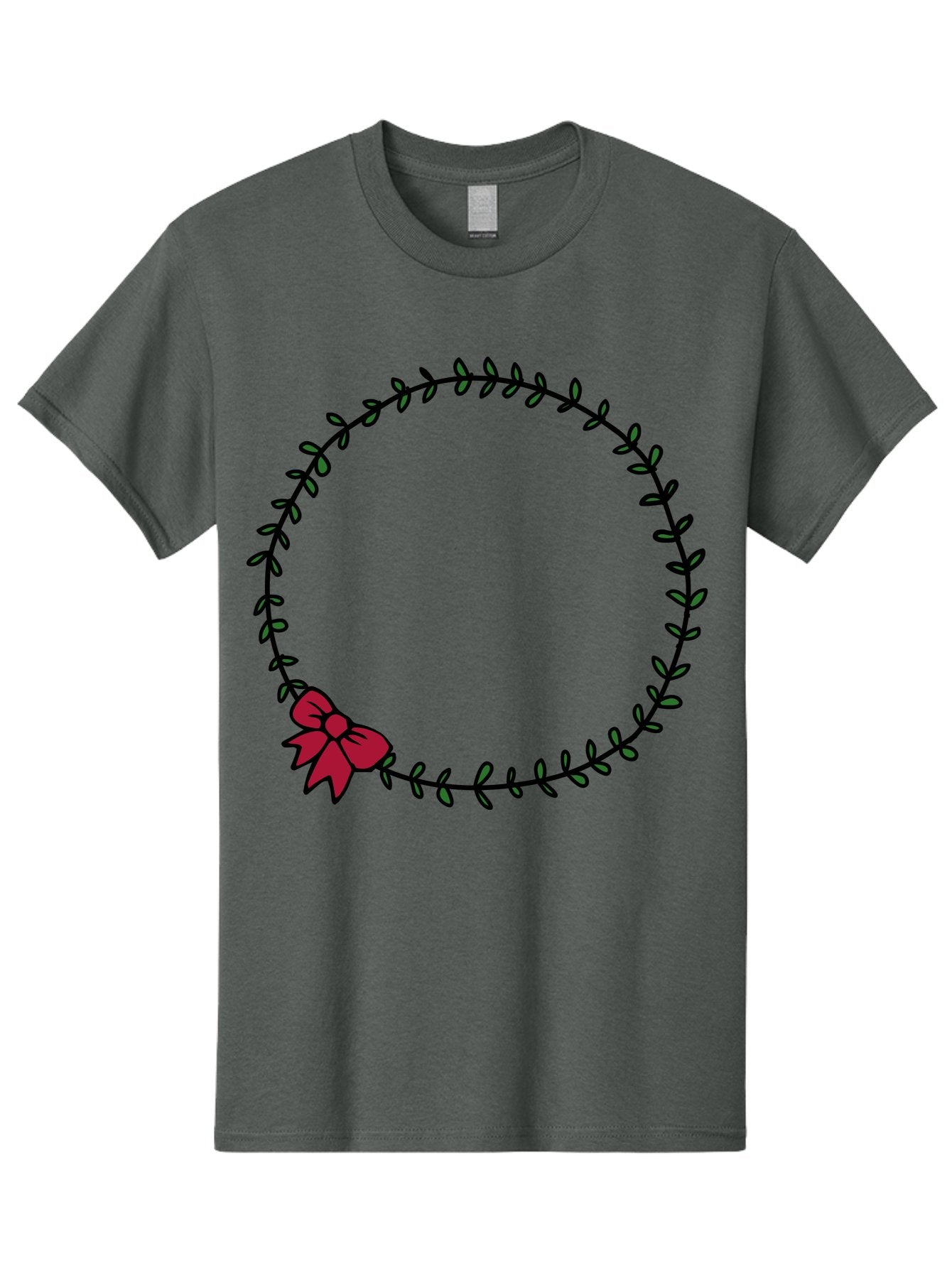 Wreath-With-Bow Men'S Graphic Tee, 100% Cotton, Comfortable Casual Summer Wear, Machine Washable, Floral Wreath, Circular Frame, Red Bow, Black Leaves, Decorative Border, Elegant Design, Minimalist Style, Festive Atmosphere Aab177 15