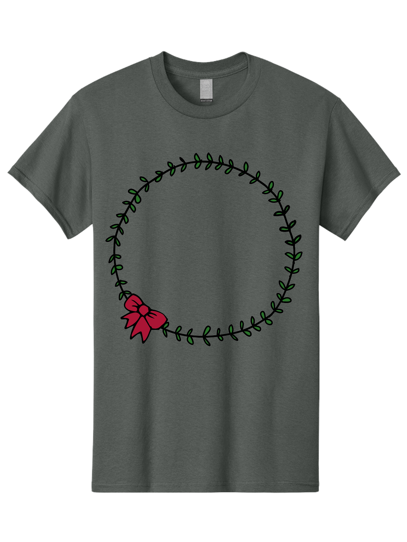 Wreath-With-Bow Men'S Graphic Tee, 100% Cotton, Comfortable Casual Summer Wear, Machine Washable, Floral Wreath, Circular Frame, Red Bow, Black Leaves, Decorative Border, Elegant Design, Minimalist Style, Festive Atmosphere Aab177