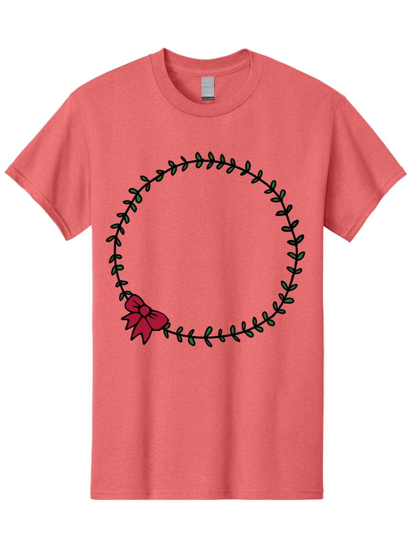 Wreath-With-Bow Men'S Graphic Tee, 100% Cotton, Comfortable Casual Summer Wear, Machine Washable, Floral Wreath, Circular Frame, Red Bow, Black Leaves, Decorative Border, Elegant Design, Minimalist Style, Festive Atmosphere Aab177 9